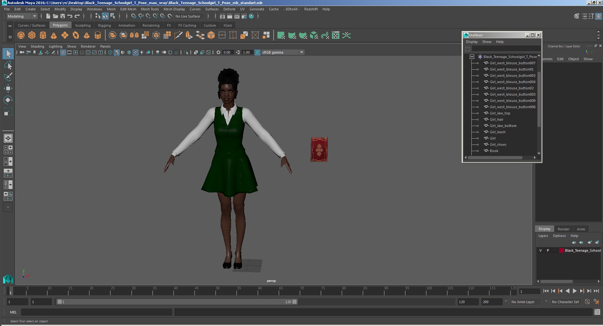 Black Young Woman Student T Pose 3D