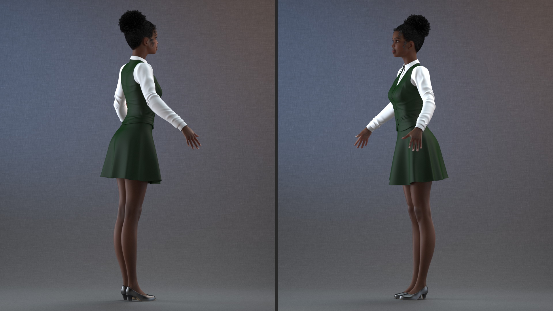 Black Young Woman Student T Pose 3D
