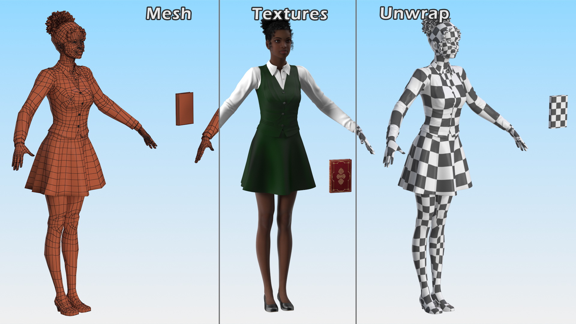 Black Young Woman Student T Pose 3D