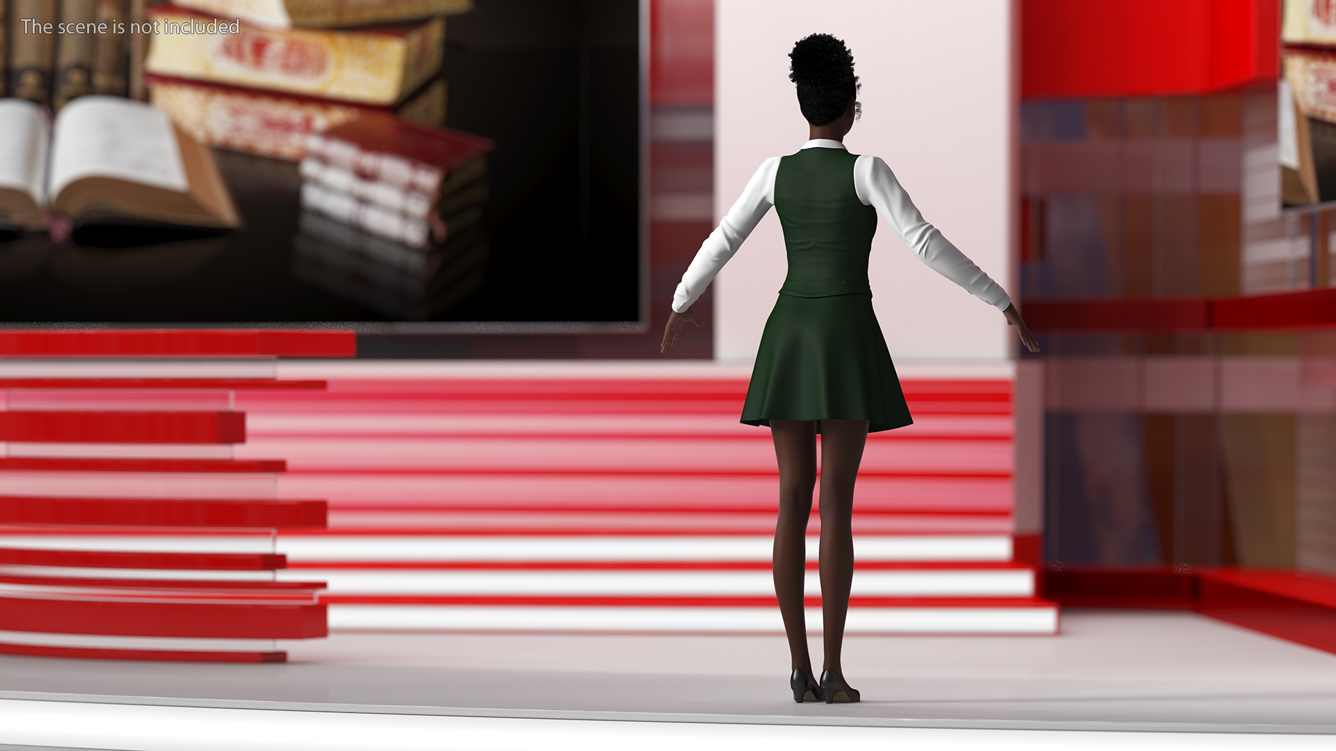 Black Young Woman Student T Pose 3D