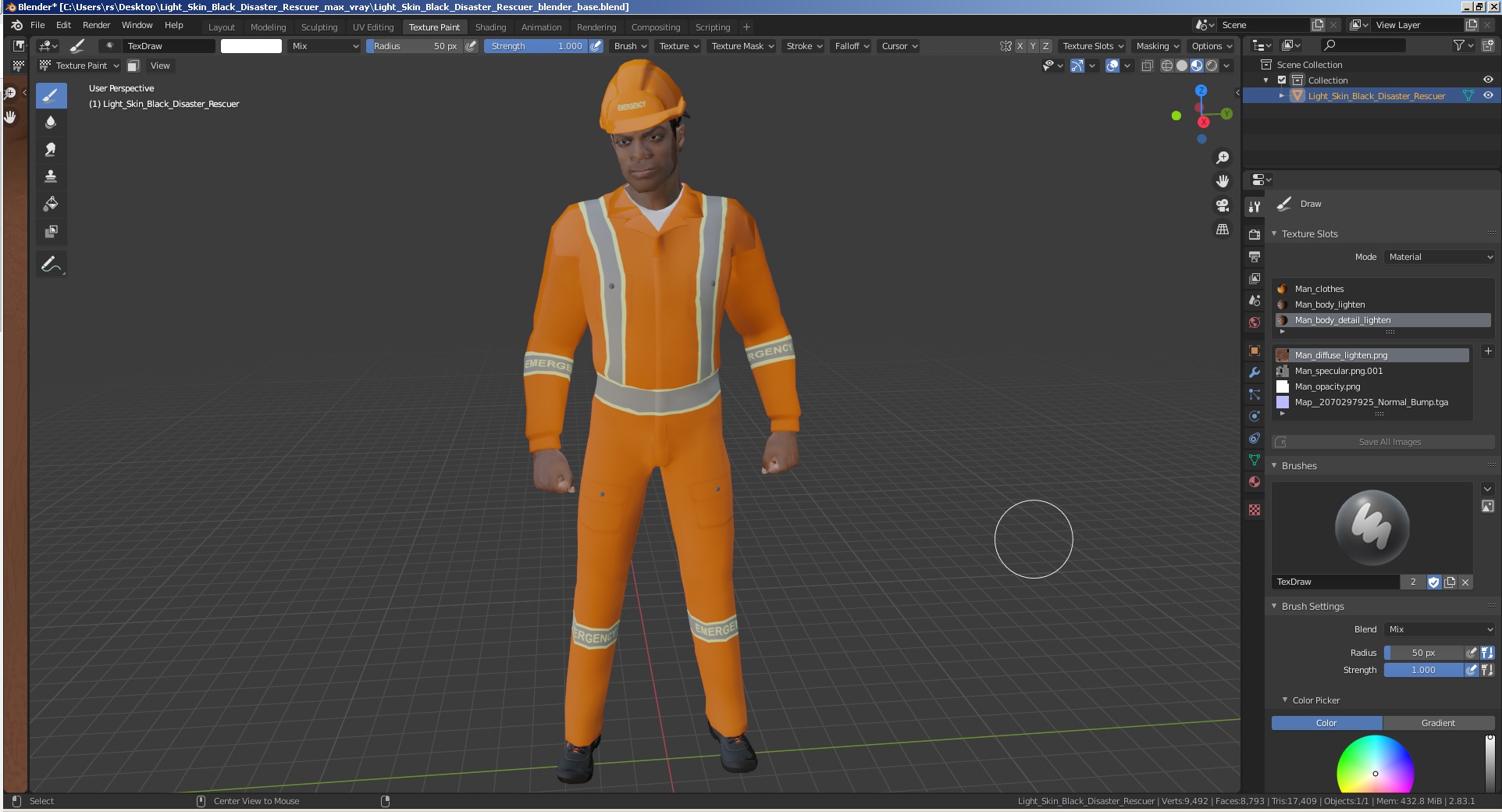 3D Light Skin Black Disaster Rescuer model