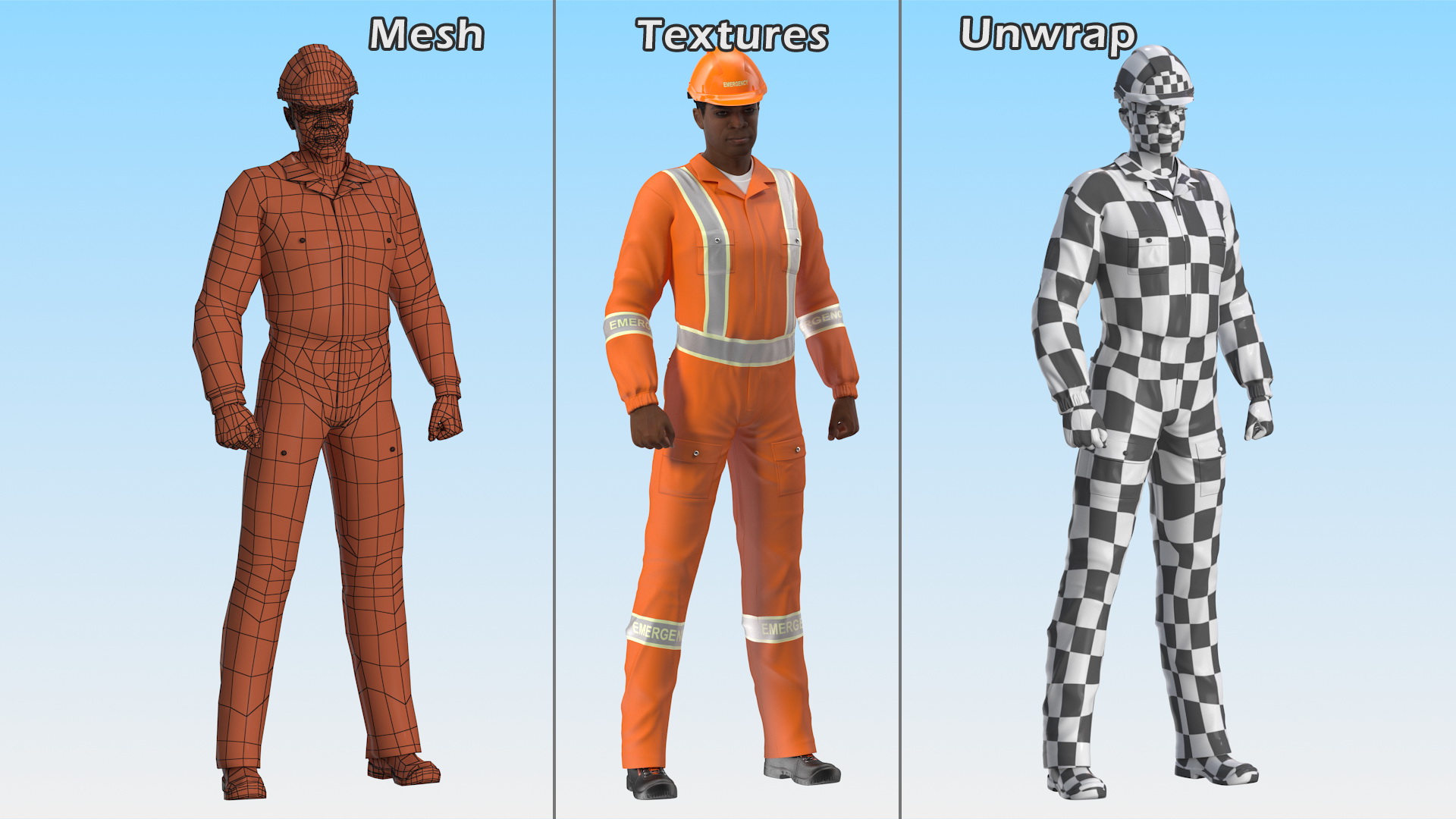 3D Light Skin Black Disaster Rescuer model