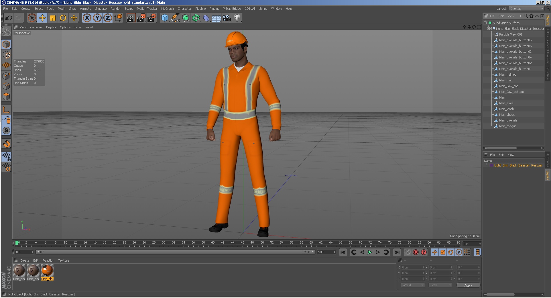 3D Light Skin Black Disaster Rescuer model