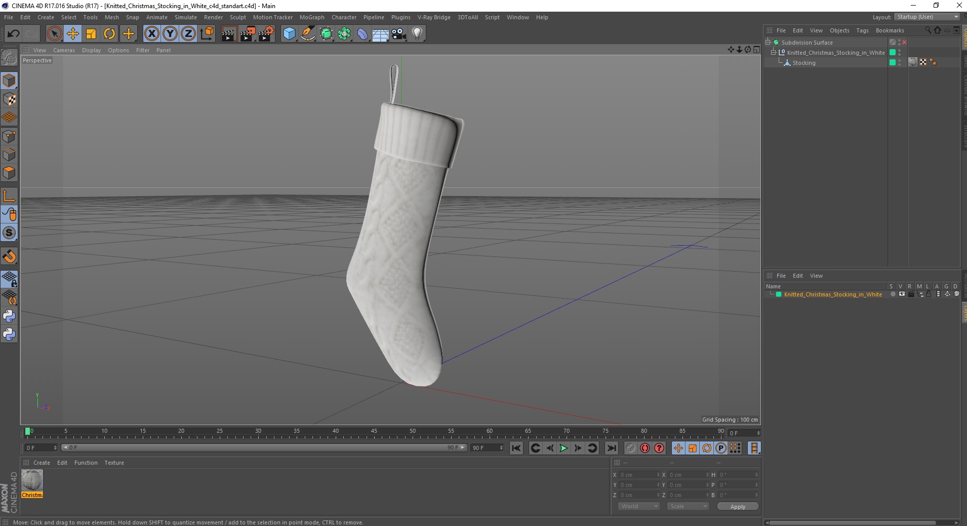 3D model Knitted Christmas Stocking in White