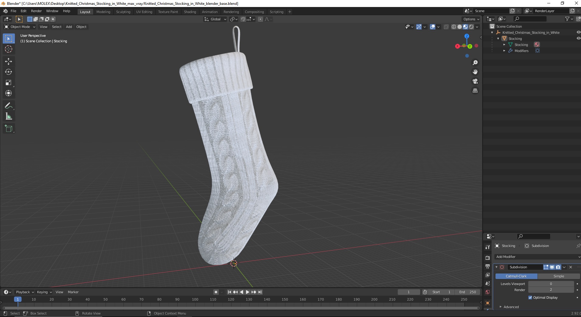 3D model Knitted Christmas Stocking in White