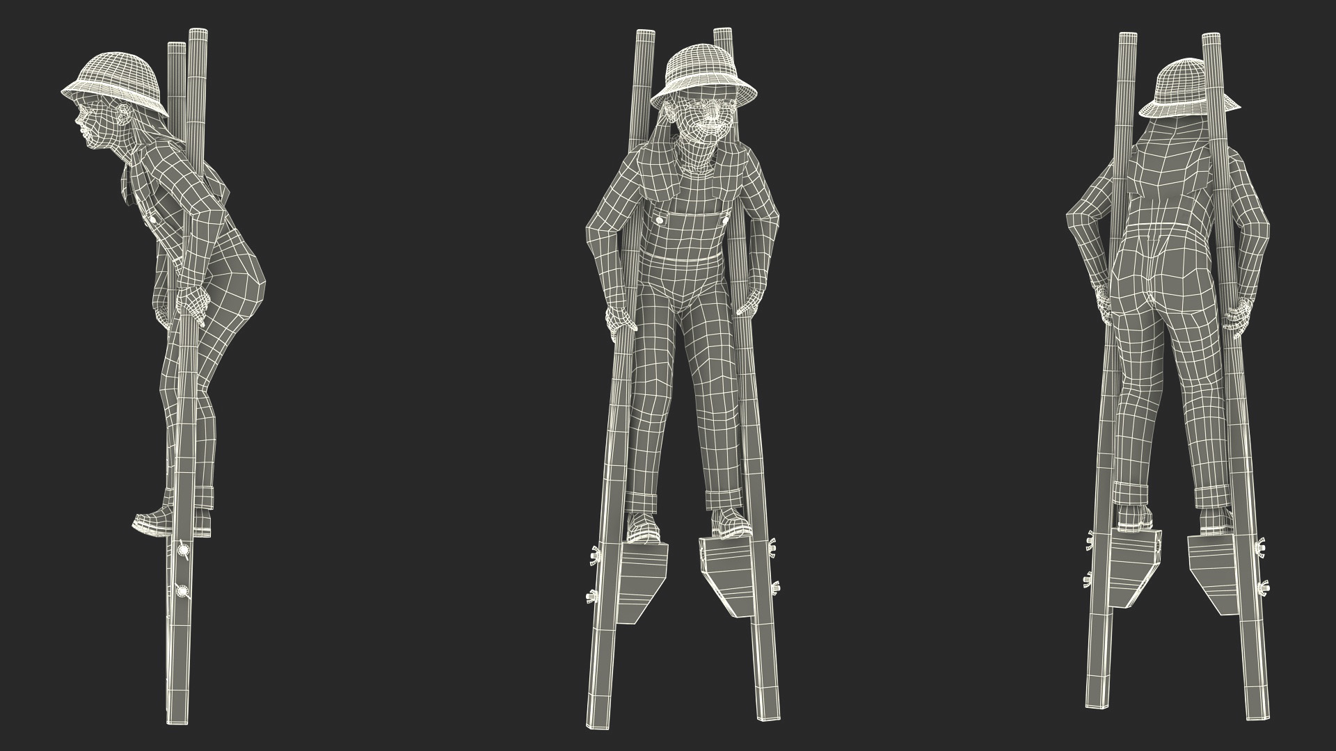 Girl on Wooden Walking Stilts 3D model