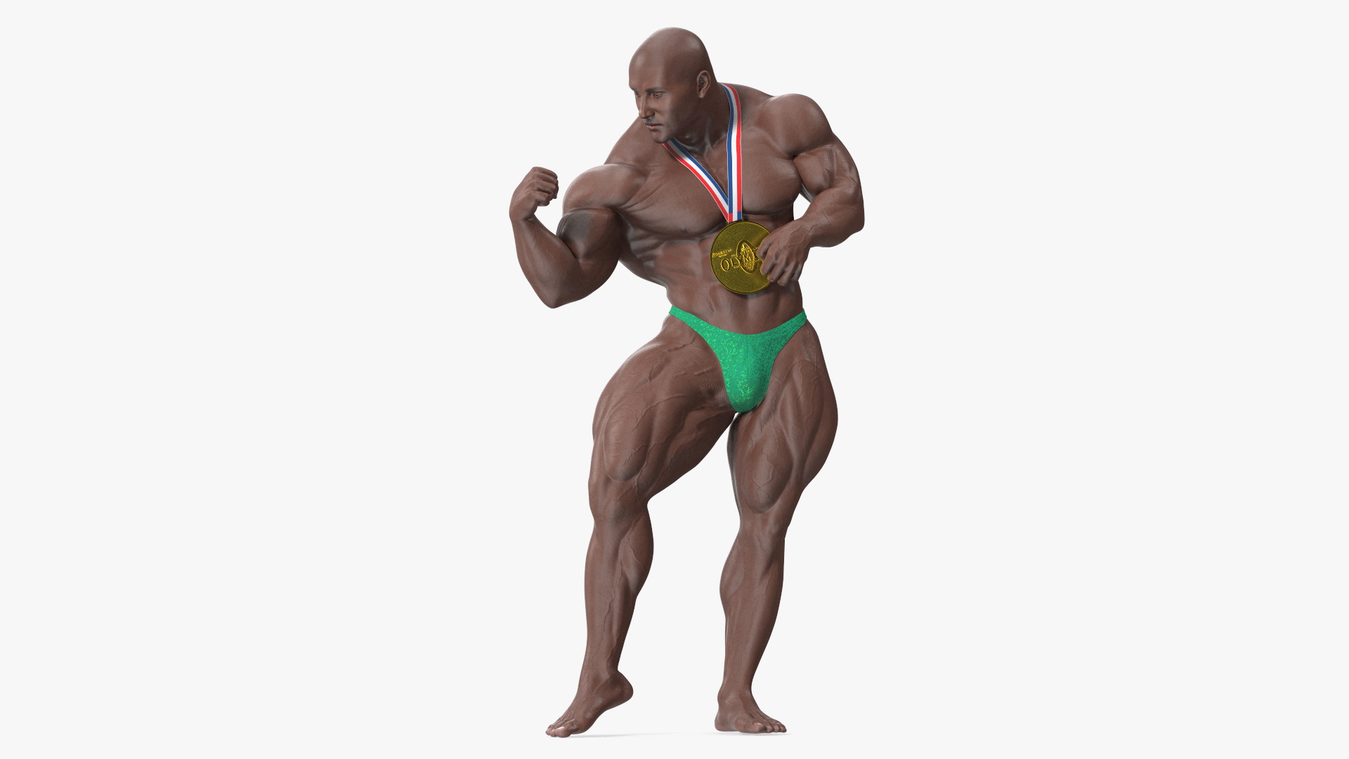 Muscular Bodybuilder Afro American Flexing Pose 3D