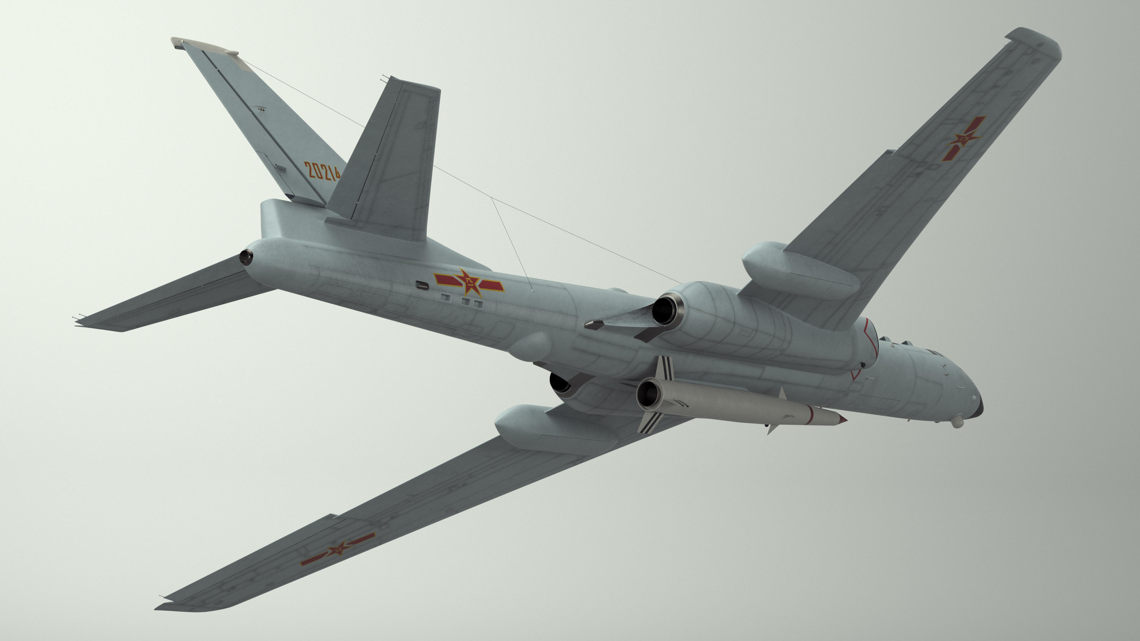 3D Xian H-6 China Strategic Bomber with Strategic Strike Weapon Rigged for Cinema 4D