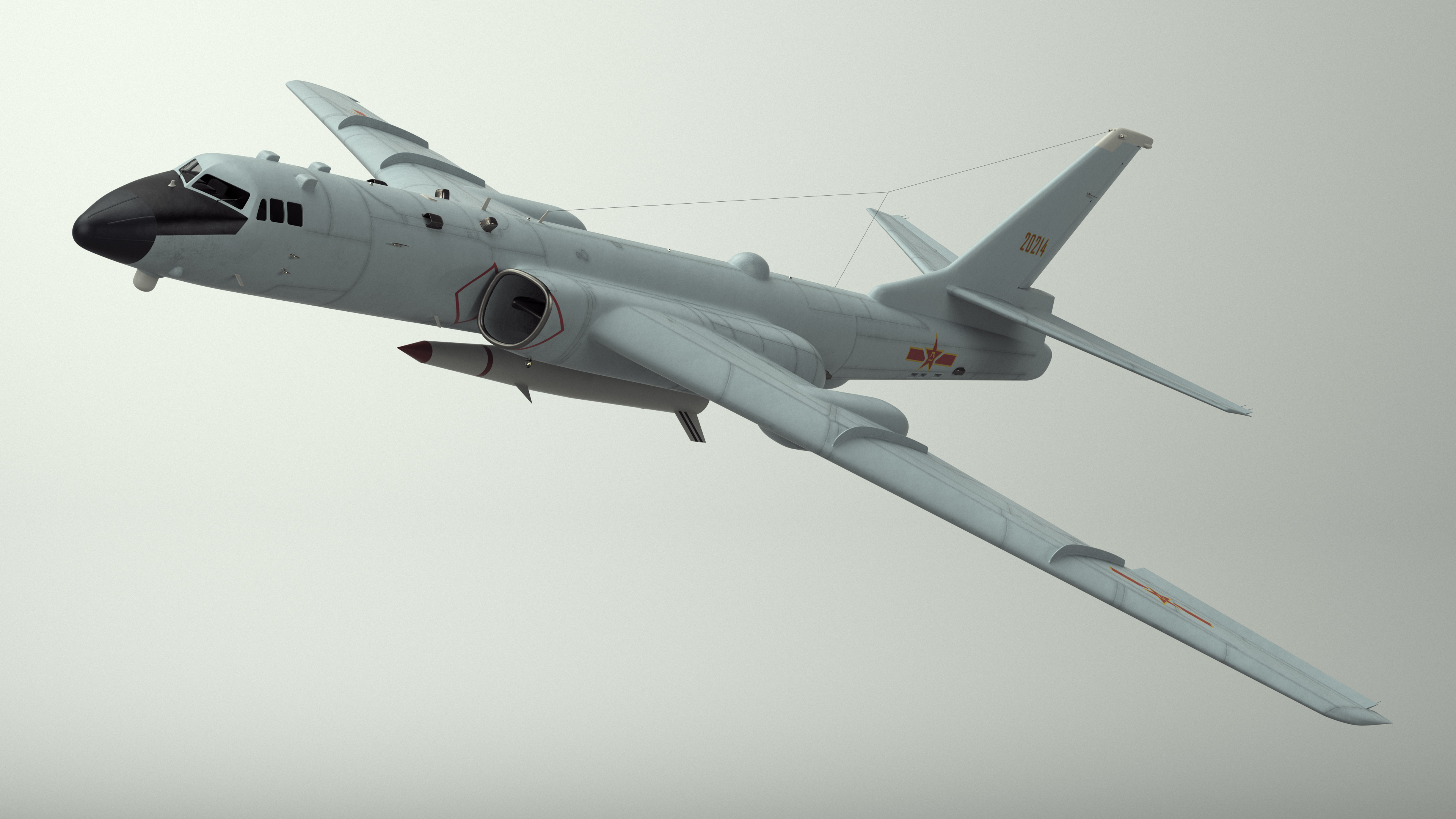 3D Xian H-6 China Strategic Bomber with Strategic Strike Weapon Rigged for Cinema 4D