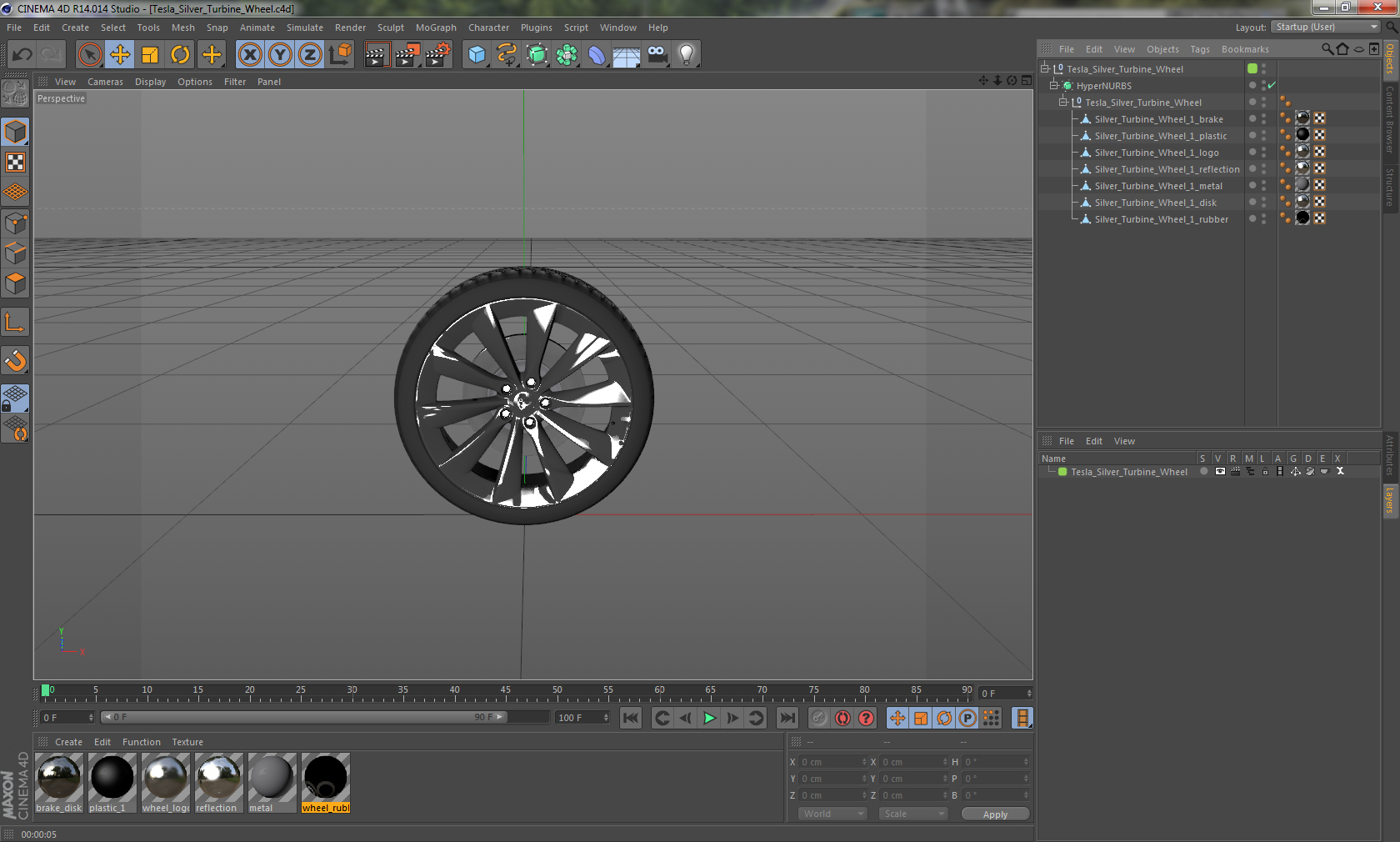 3D Tesla Silver Turbine Wheel