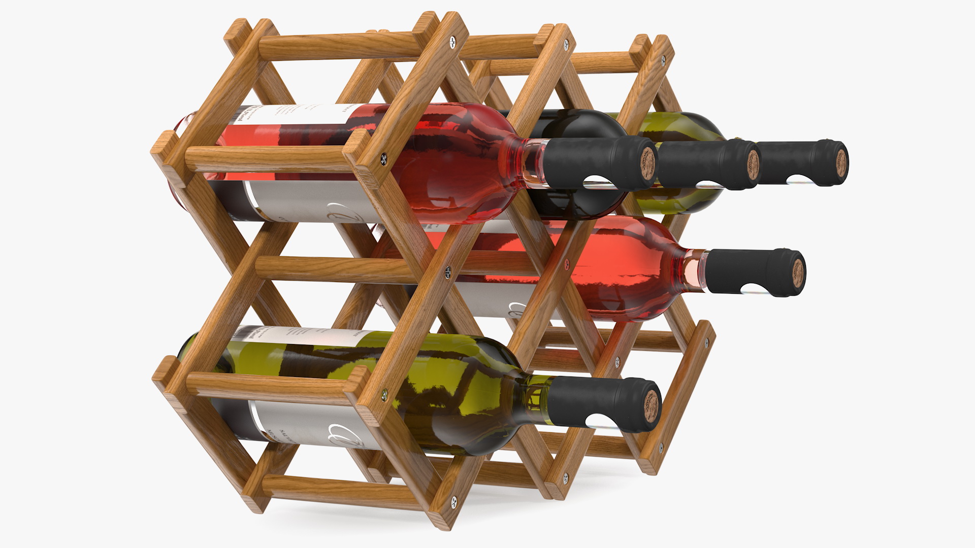 3D Foldable Wooden Rack with Wine Bottles model