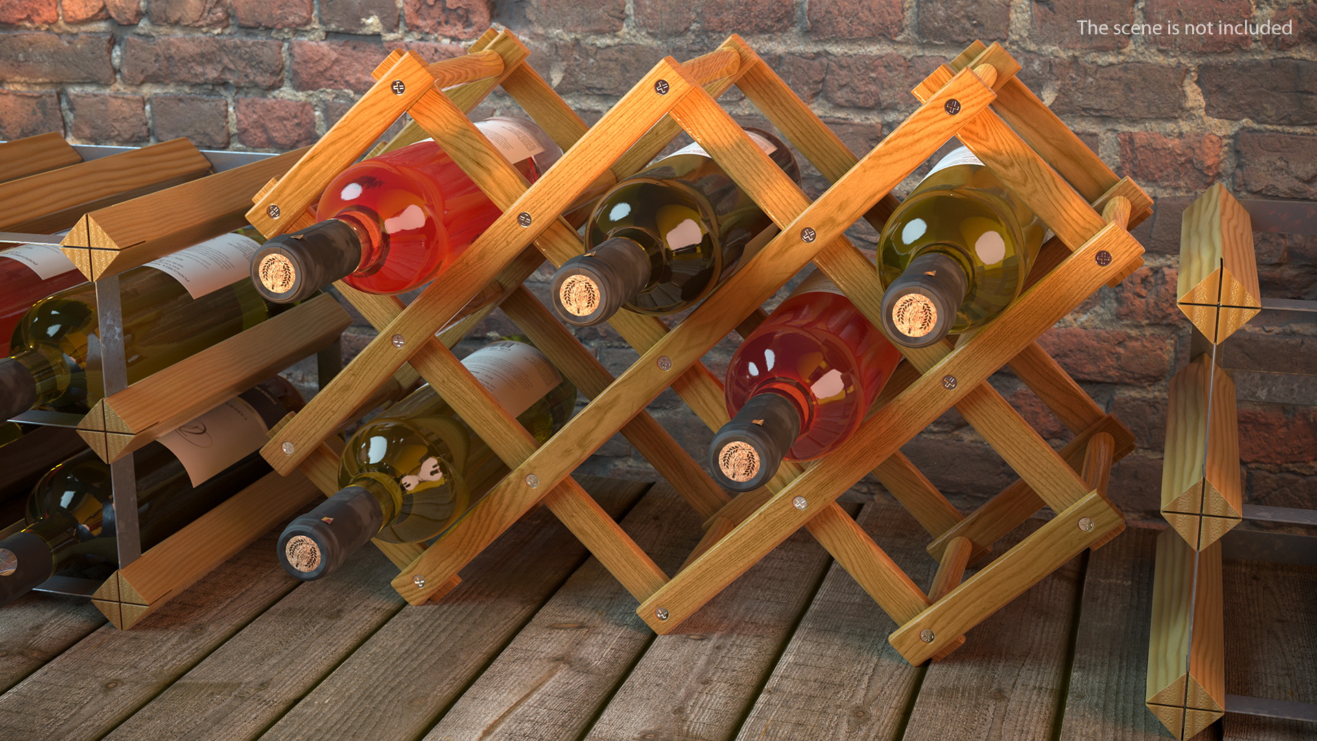 3D Foldable Wooden Rack with Wine Bottles model