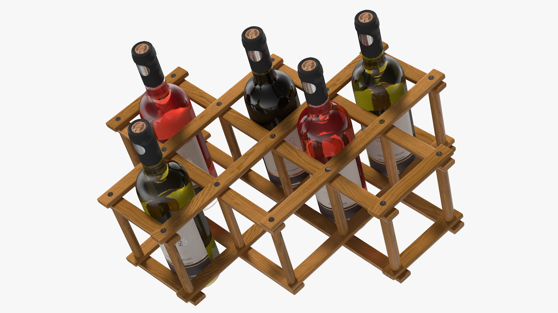 3D Foldable Wooden Rack with Wine Bottles model