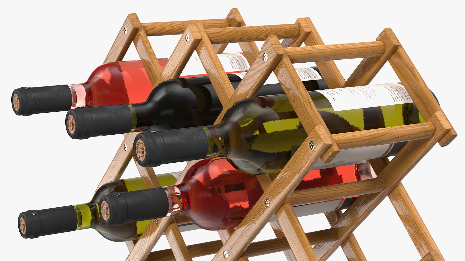 3D Foldable Wooden Rack with Wine Bottles model