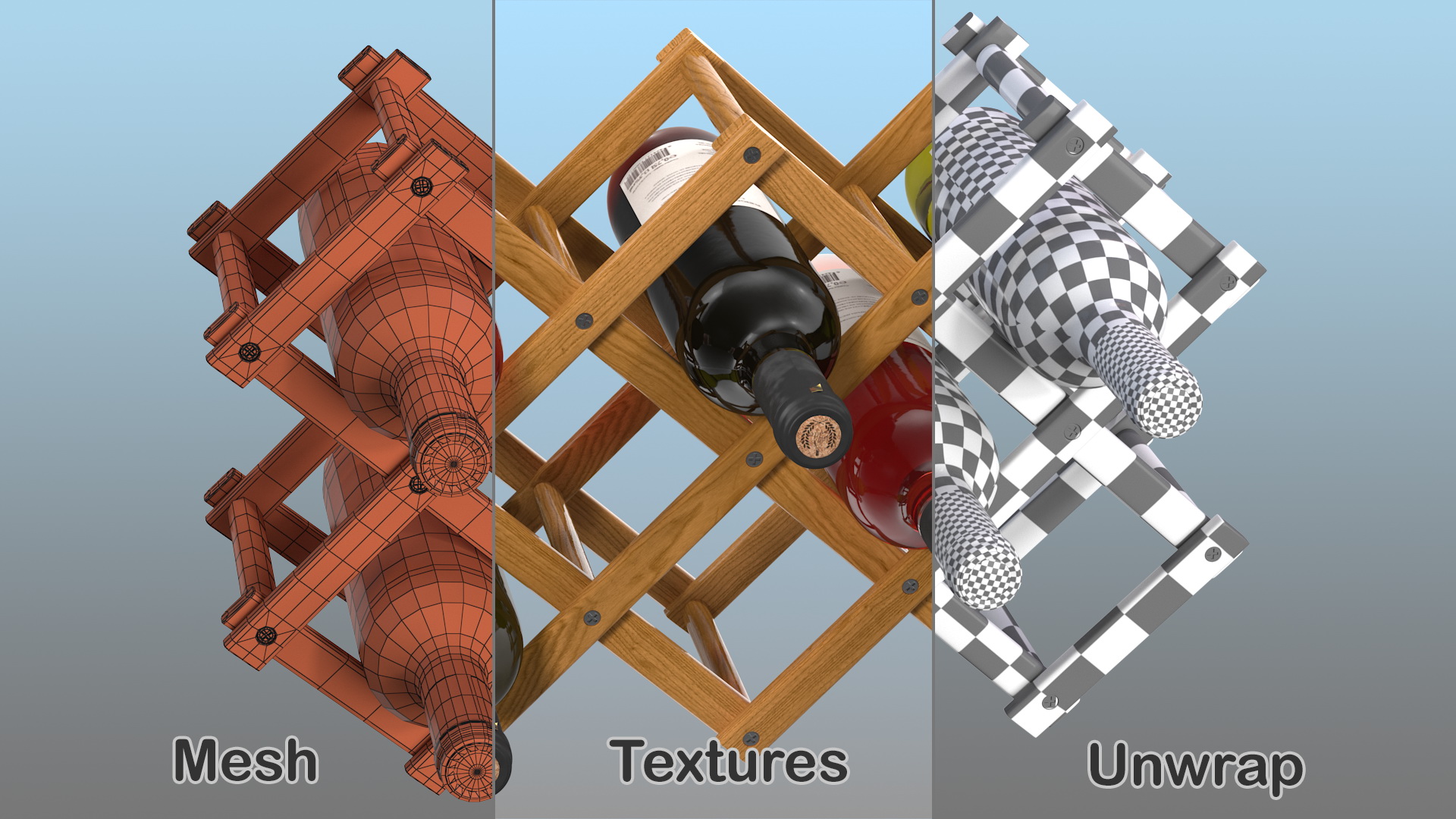 3D Foldable Wooden Rack with Wine Bottles model