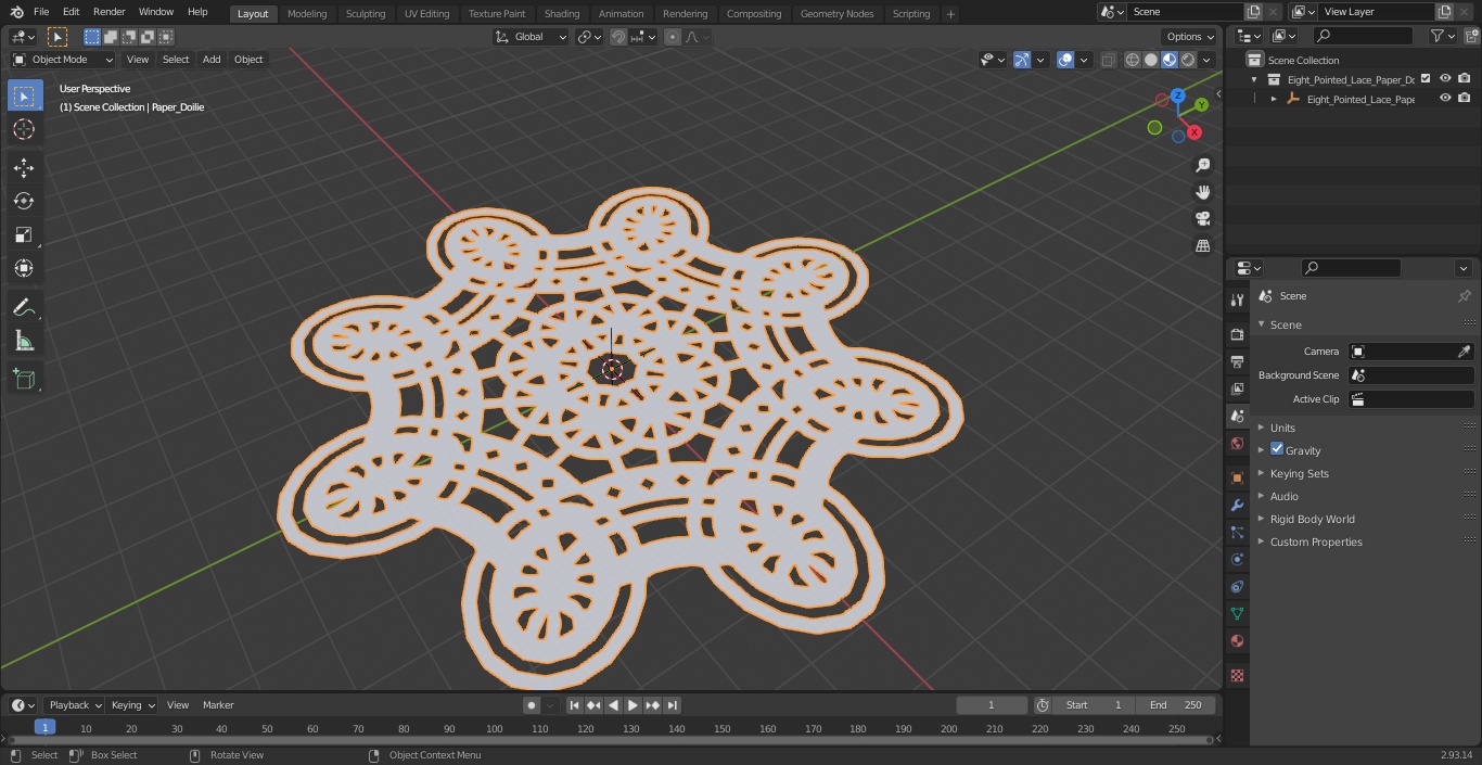 Eight Pointed Lace Paper Doilie White 3D