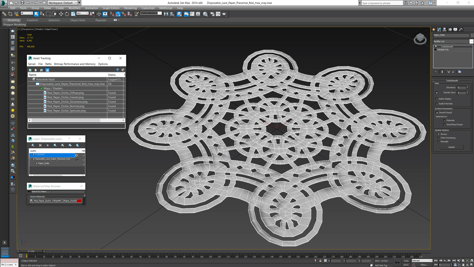 Eight Pointed Lace Paper Doilie White 3D