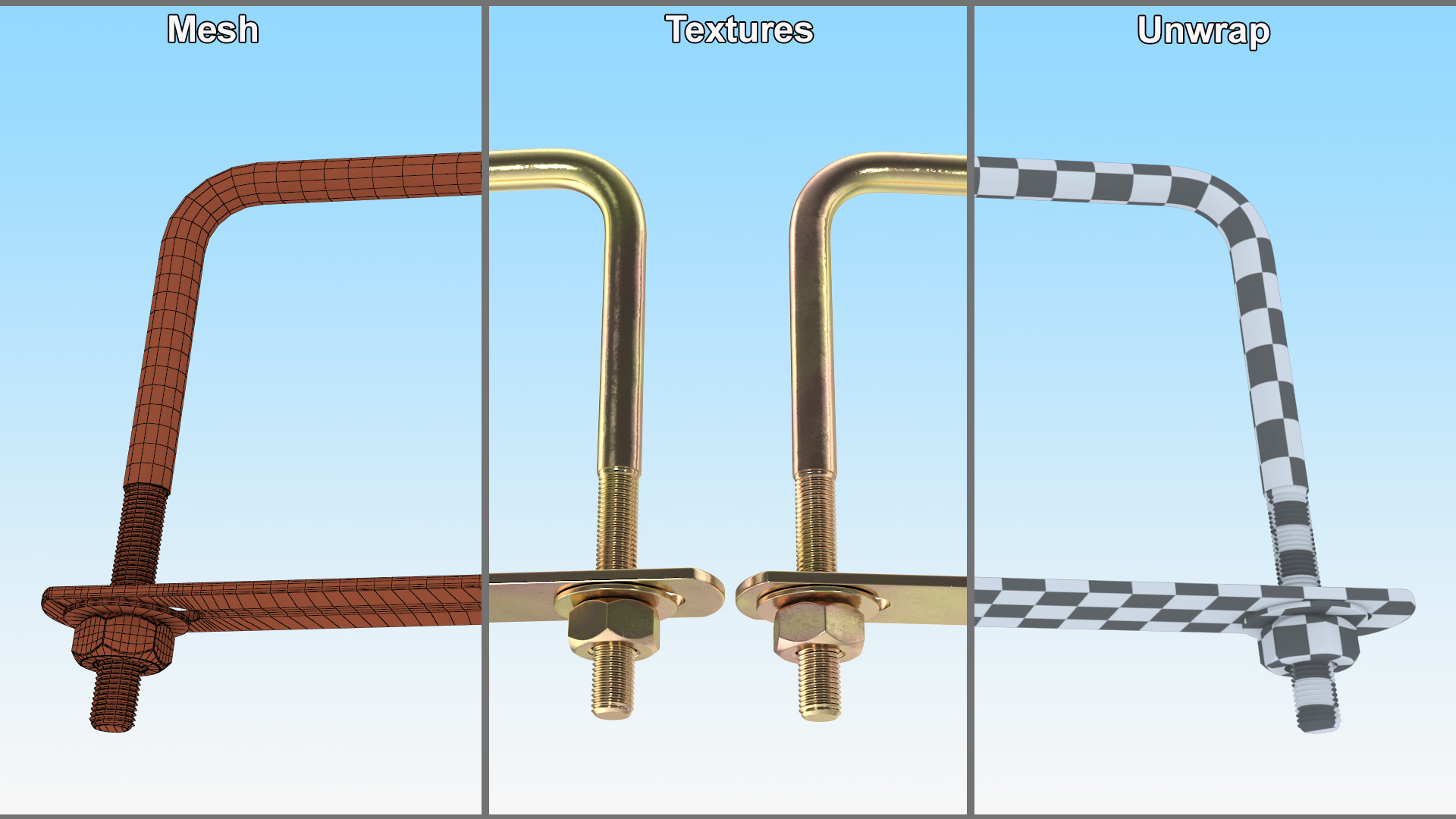 3D model Square U-shaped Bolt Brackets Boat Brass