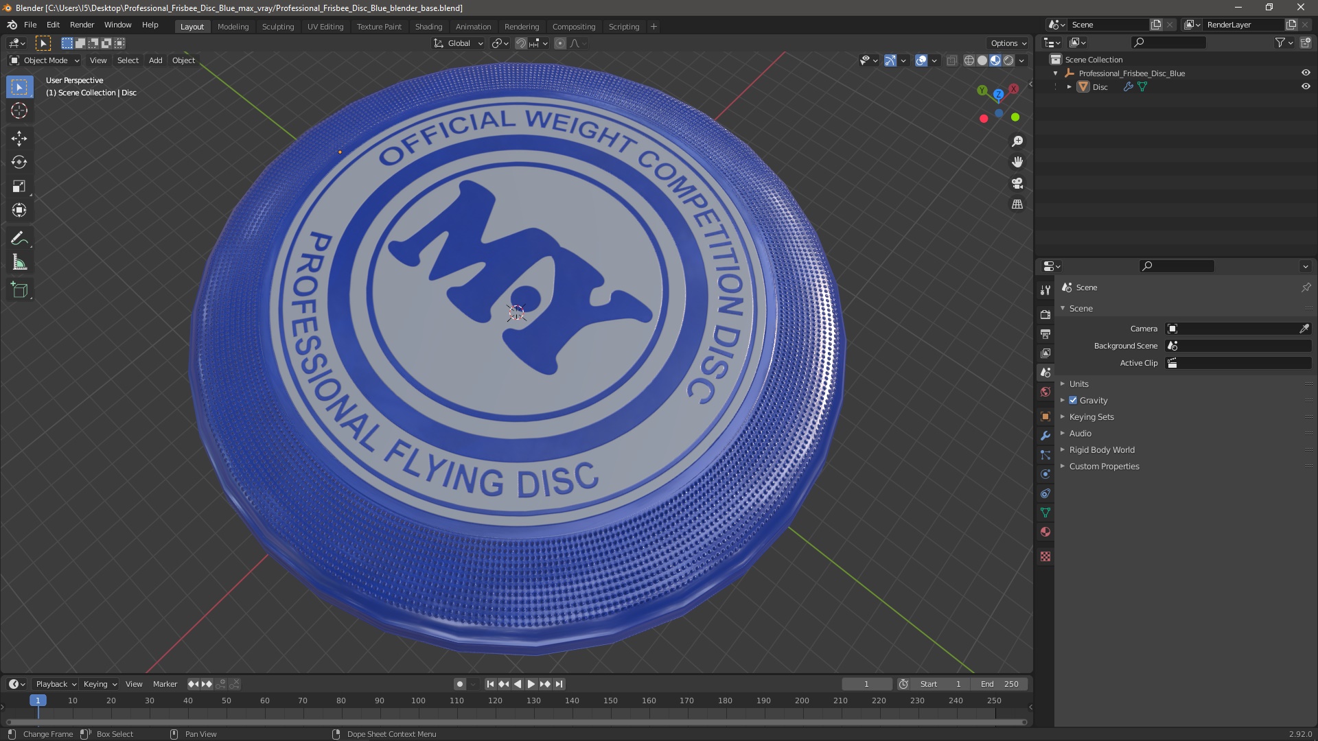 3D model Professional Frisbee Disc Blue