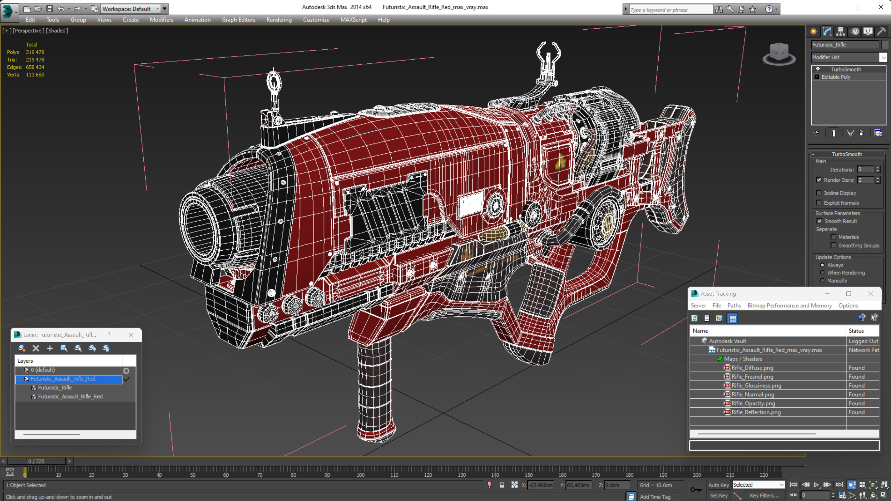 3D Futuristic Assault Rifle Red model