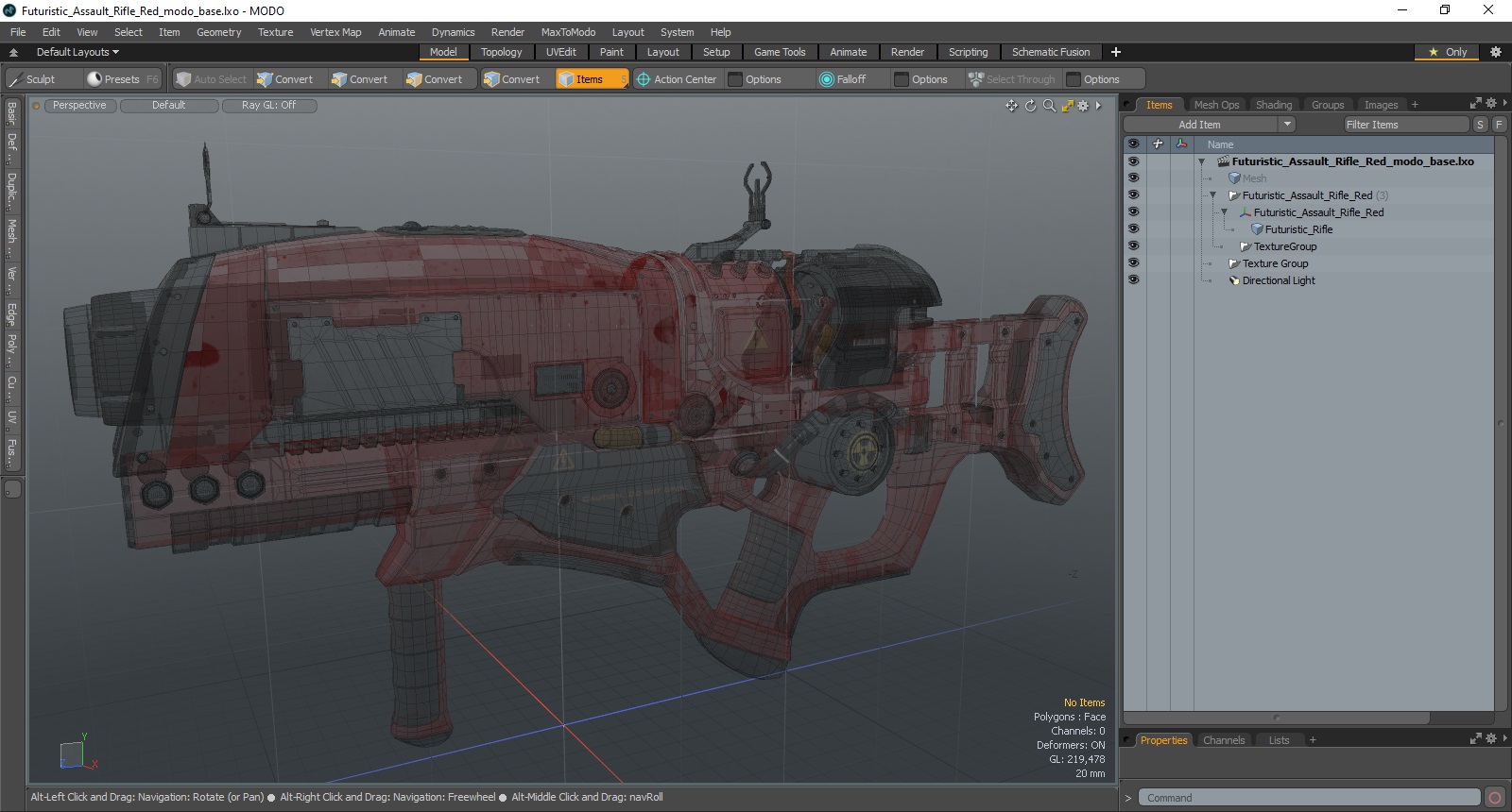 3D Futuristic Assault Rifle Red model