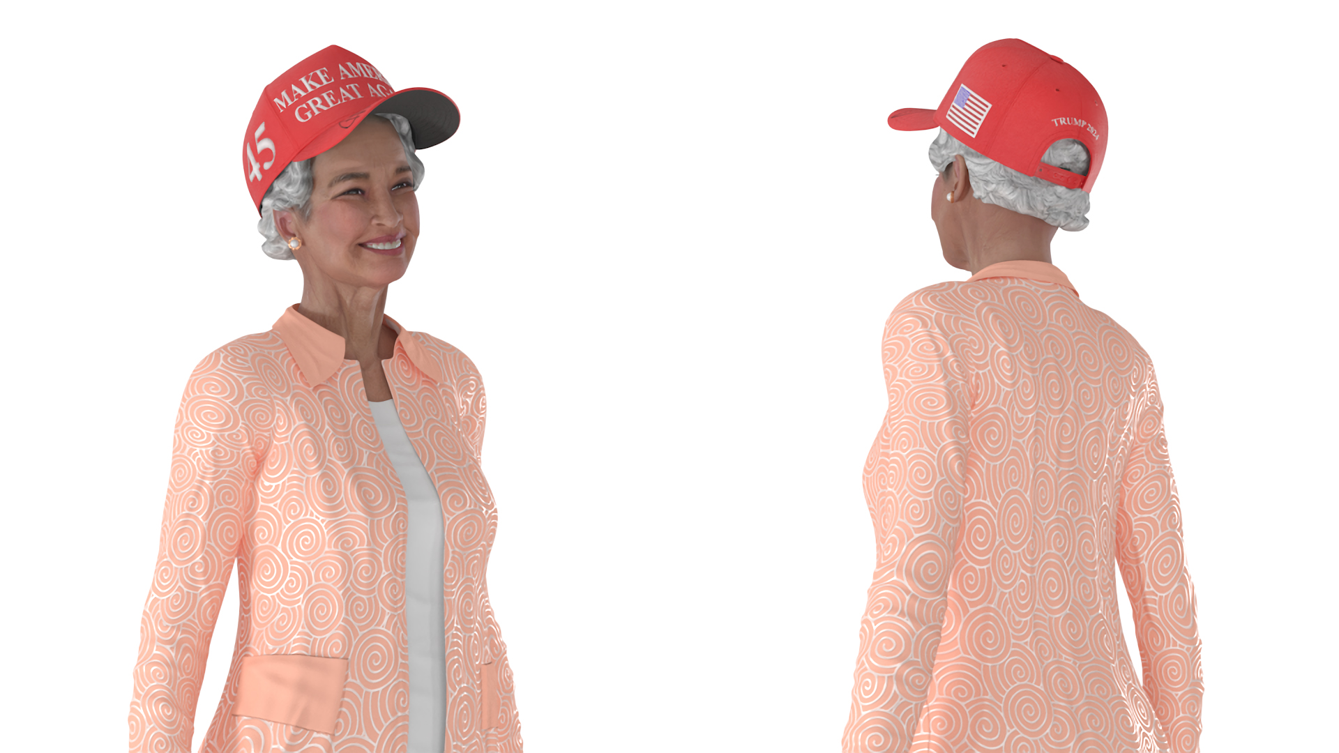 3D Chinese Grandma Everyday Style in Trump Hat model