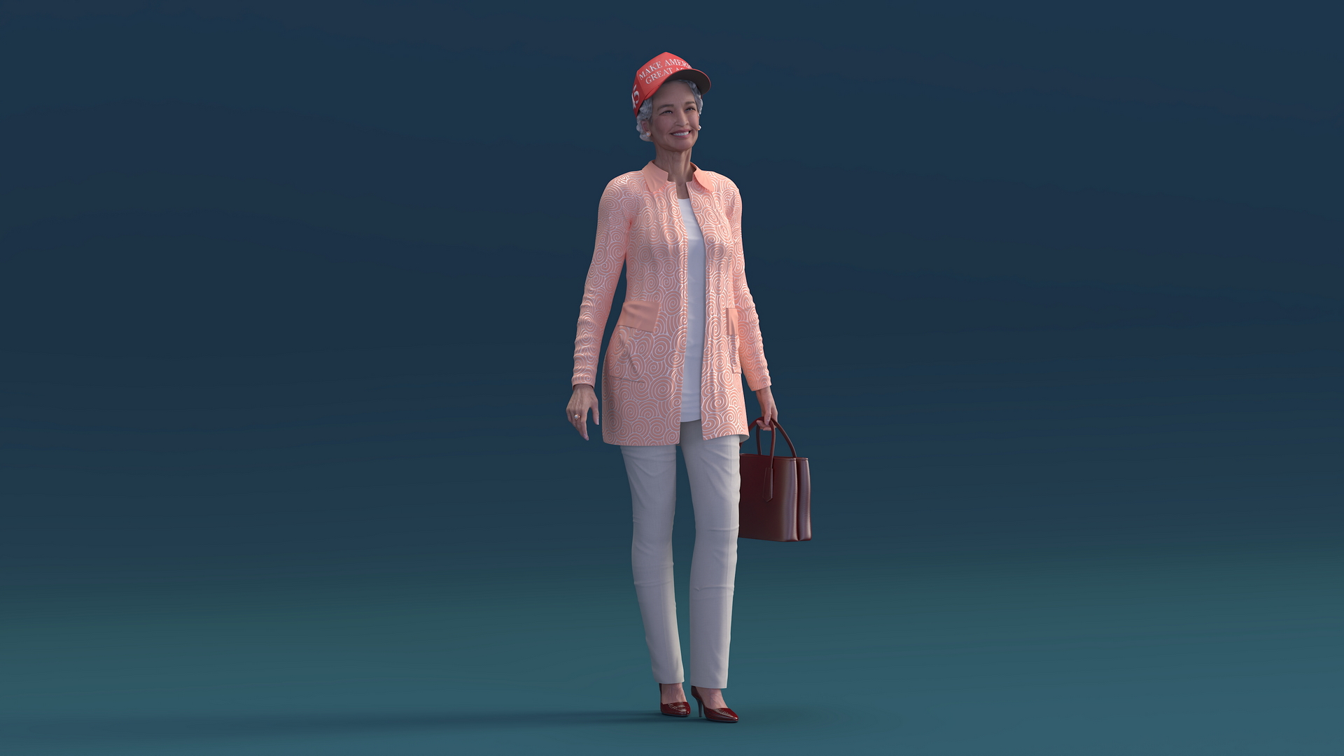 3D Chinese Grandma Everyday Style in Trump Hat model