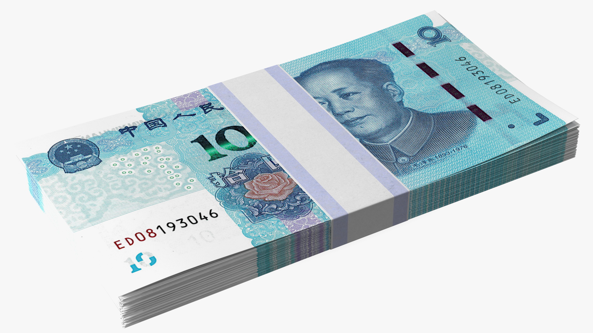 3D Pack of Chinese 10 Yuan 2019 Banknotes model