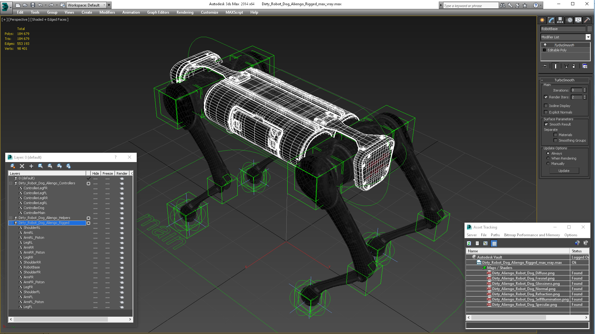 3D model Dirty Robot Dog Aliengo Rigged