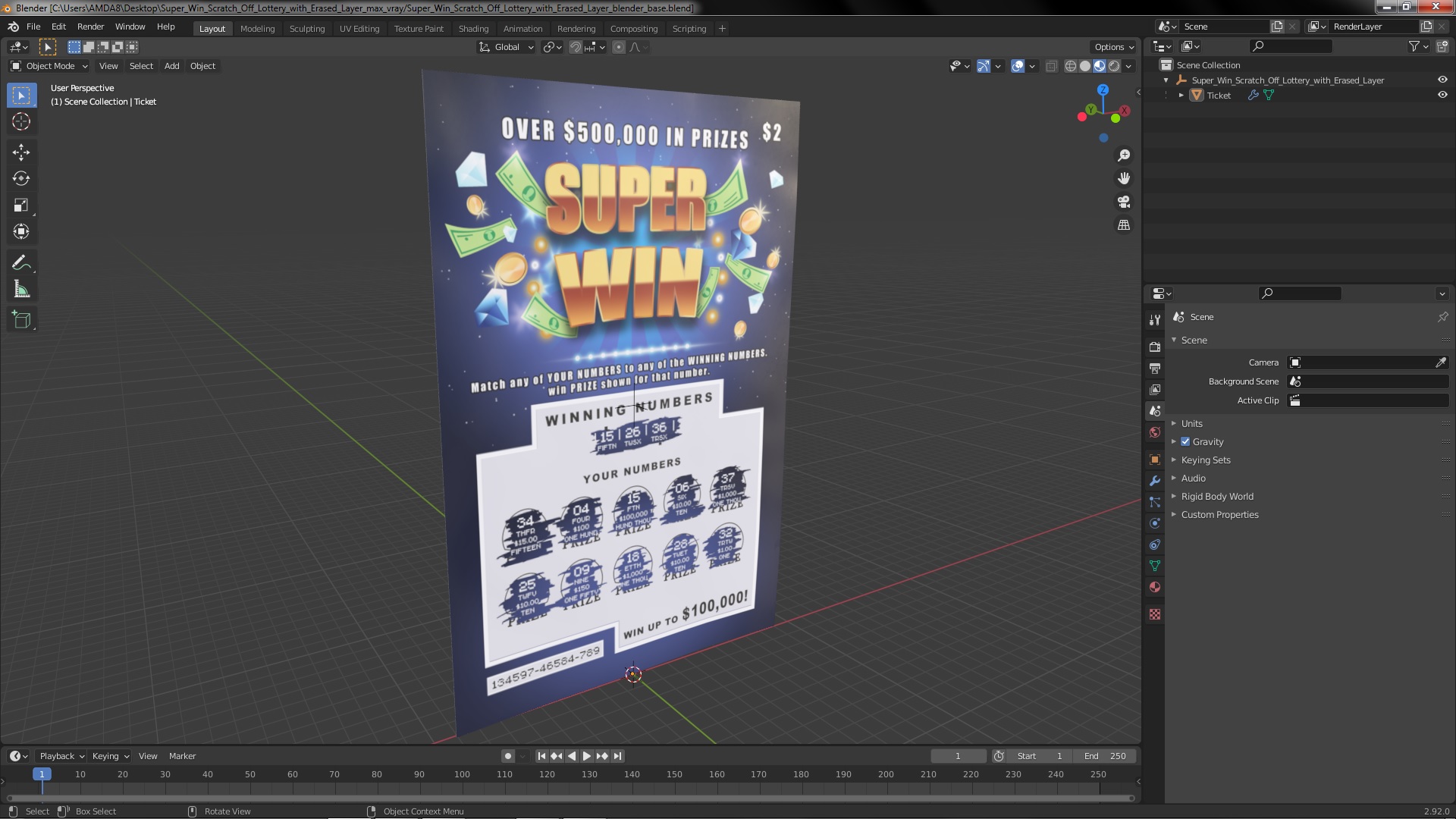 Super Win Scratch Off Lottery with Erased Layer 3D