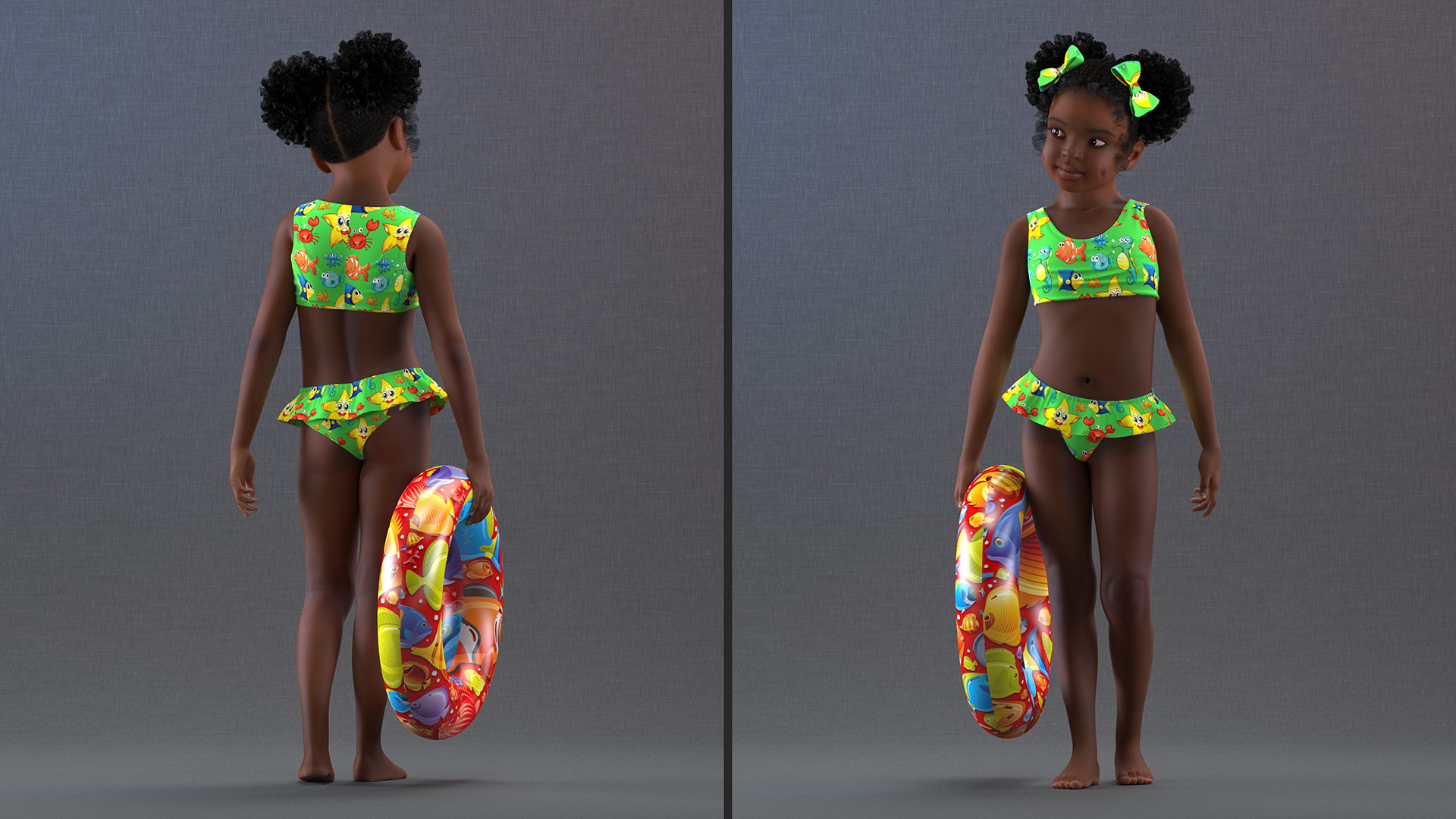 Standing Inflatable Circle Black Girl Child Swimsuit 3D
