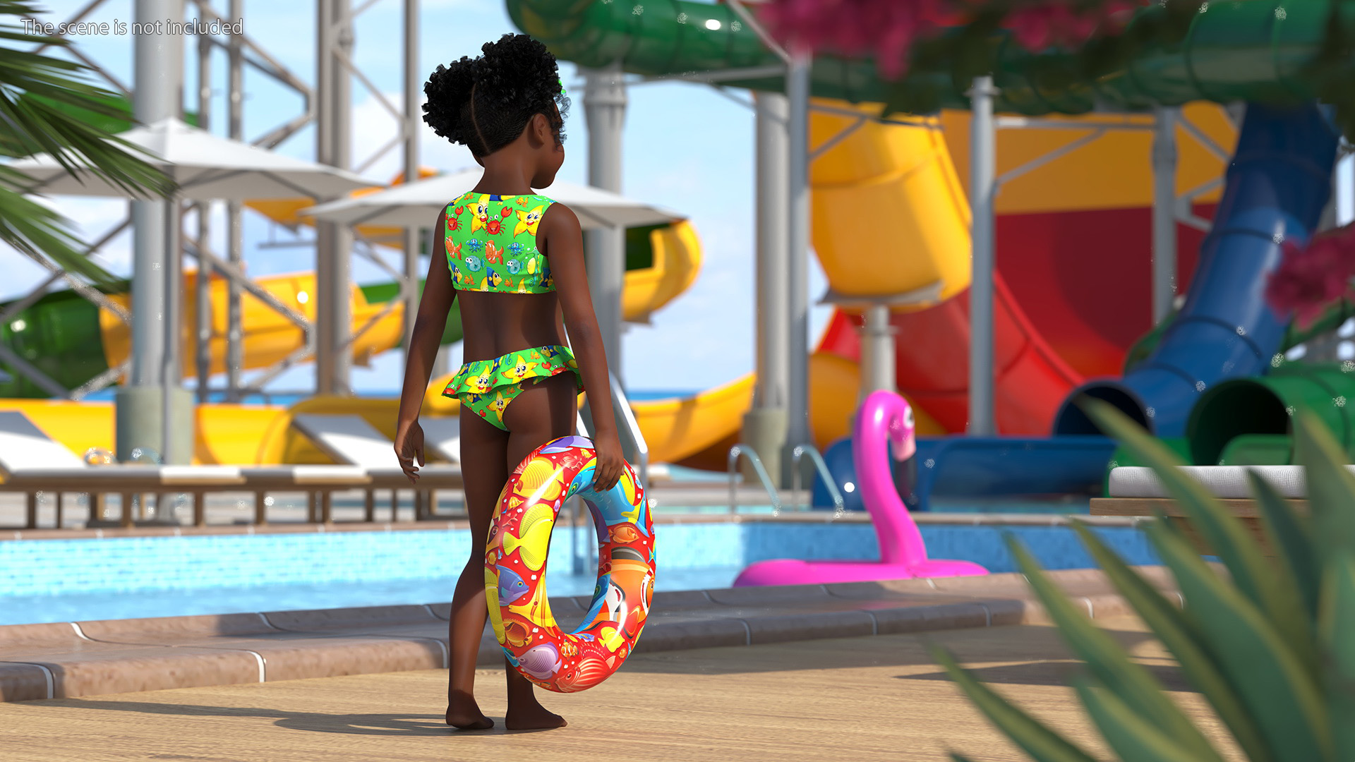 Standing Inflatable Circle Black Girl Child Swimsuit 3D