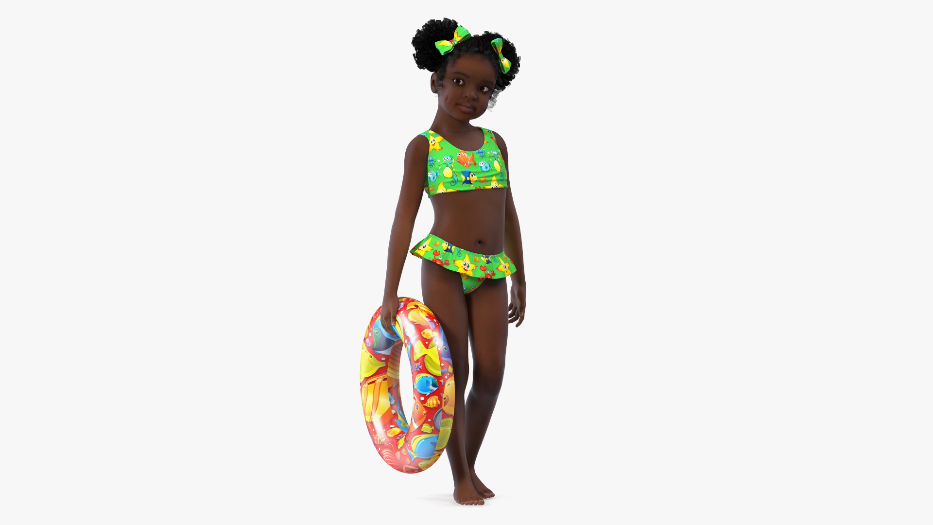 Standing Inflatable Circle Black Girl Child Swimsuit 3D