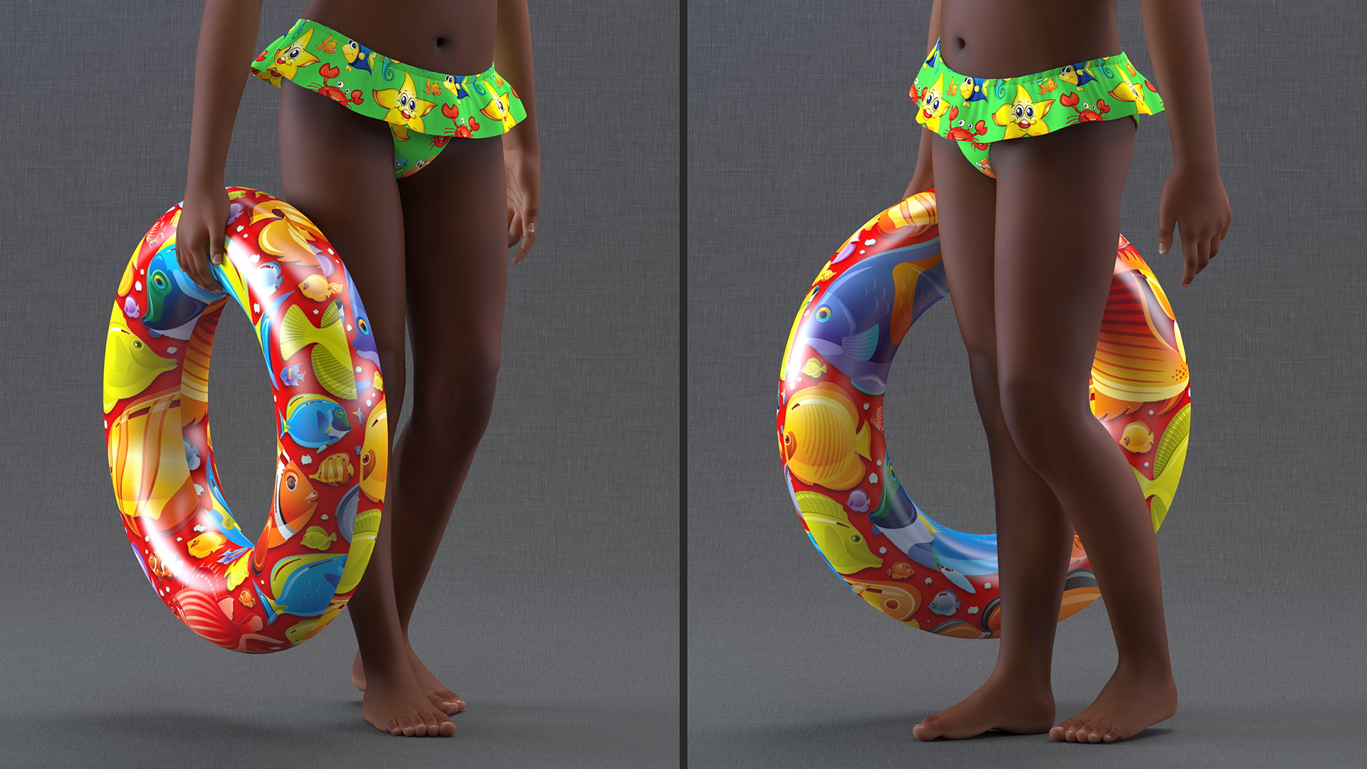 Standing Inflatable Circle Black Girl Child Swimsuit 3D