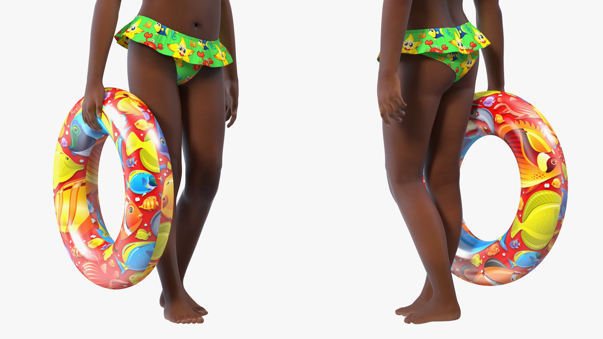 Standing Inflatable Circle Black Girl Child Swimsuit 3D