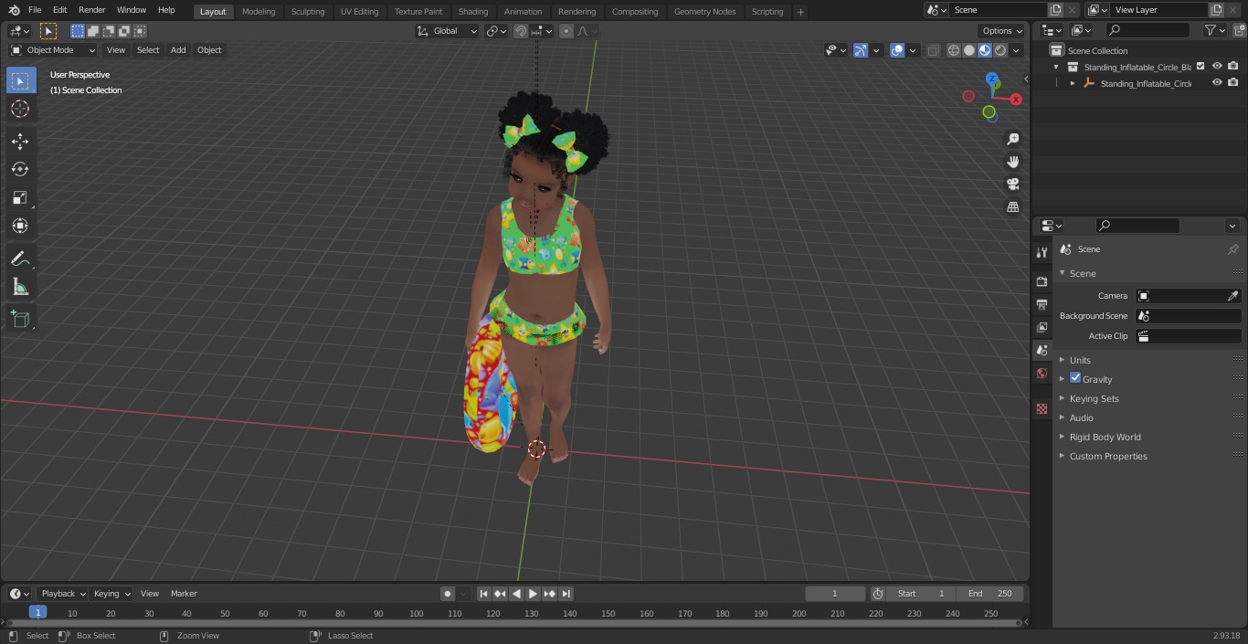 Standing Inflatable Circle Black Girl Child Swimsuit 3D