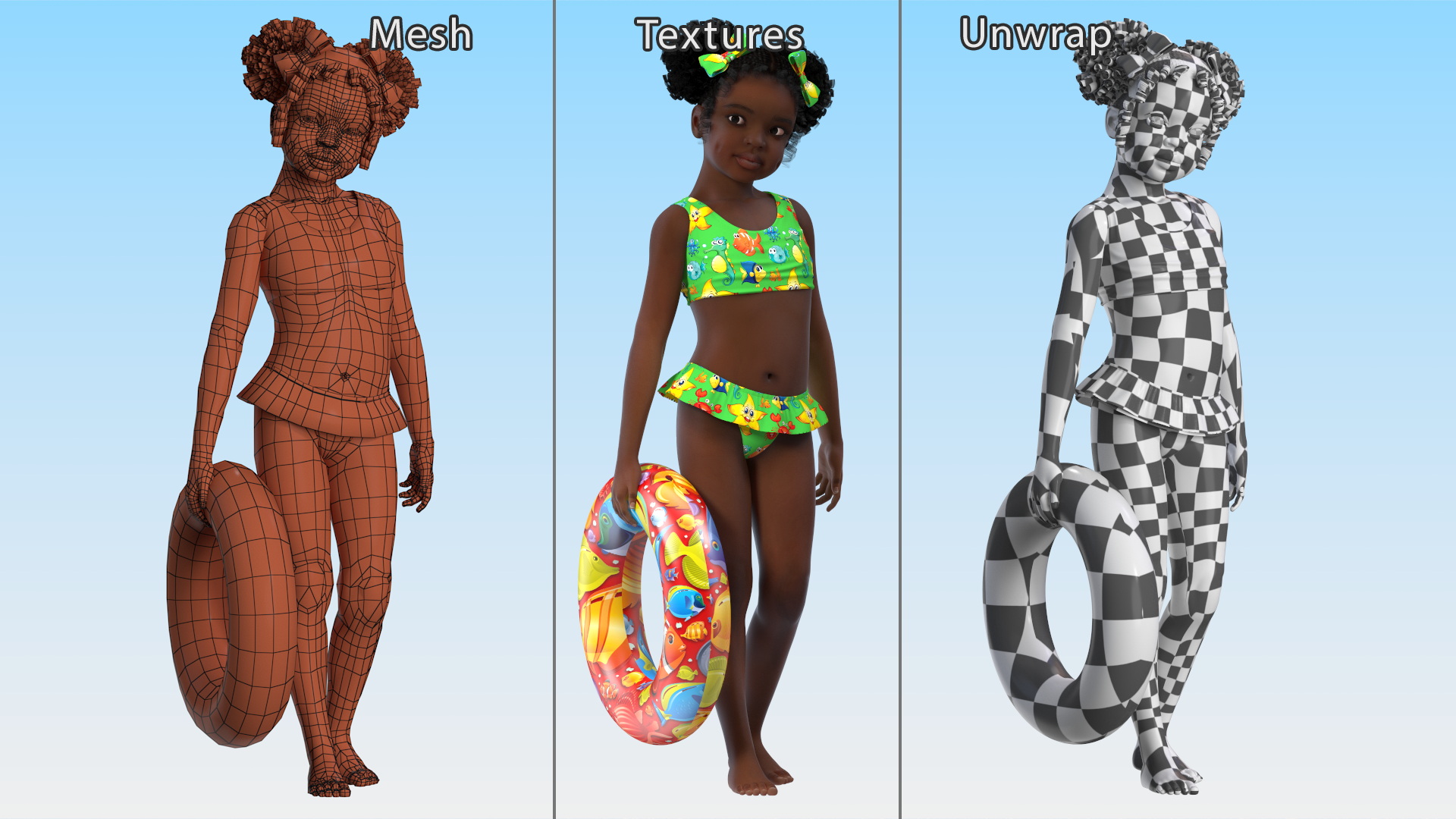 Standing Inflatable Circle Black Girl Child Swimsuit 3D