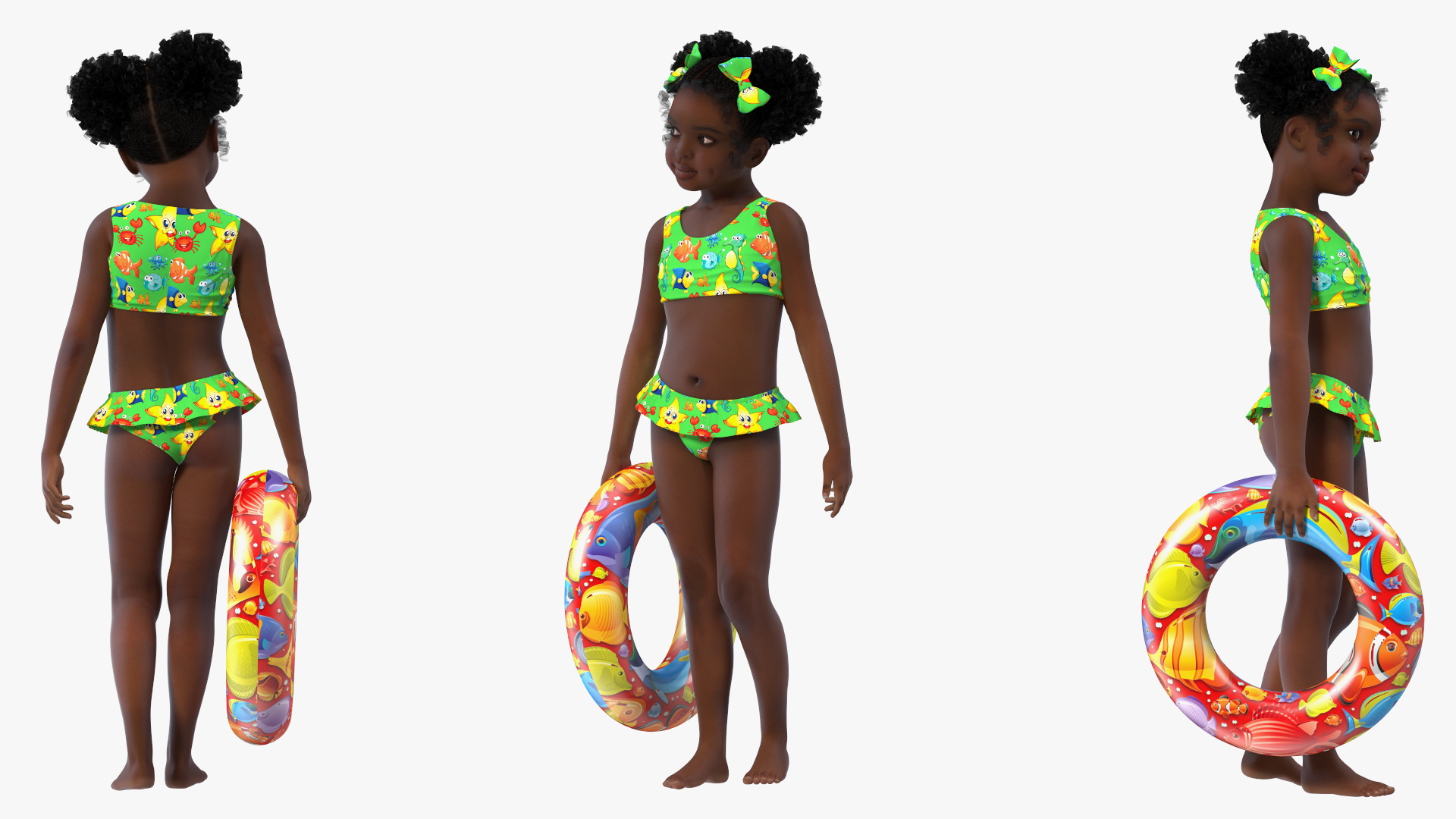Standing Inflatable Circle Black Girl Child Swimsuit 3D