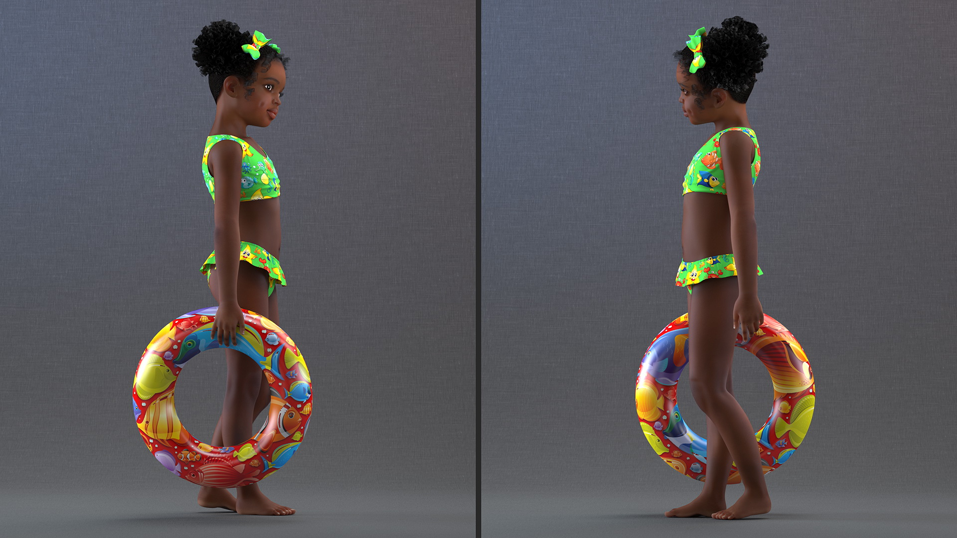 Standing Inflatable Circle Black Girl Child Swimsuit 3D