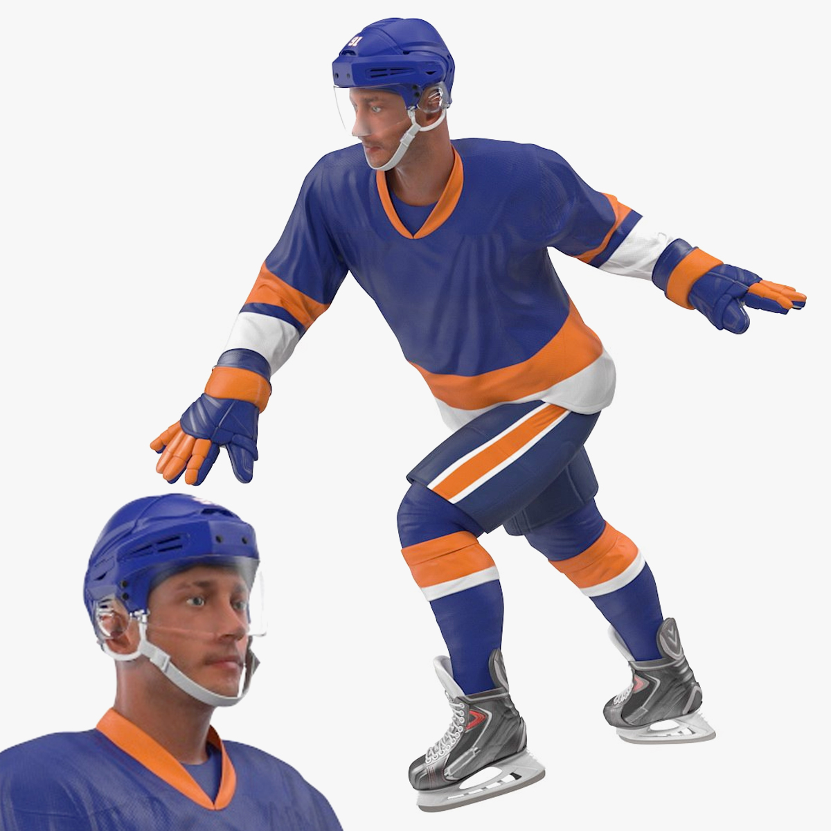 Blue Hockey Player Rigged