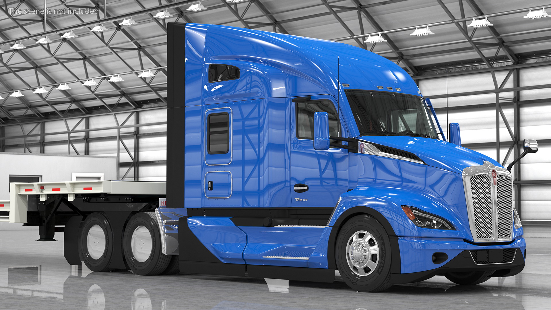 Kenworth Truck with Single Drop Tri Axle Extendable Trailer 3D model