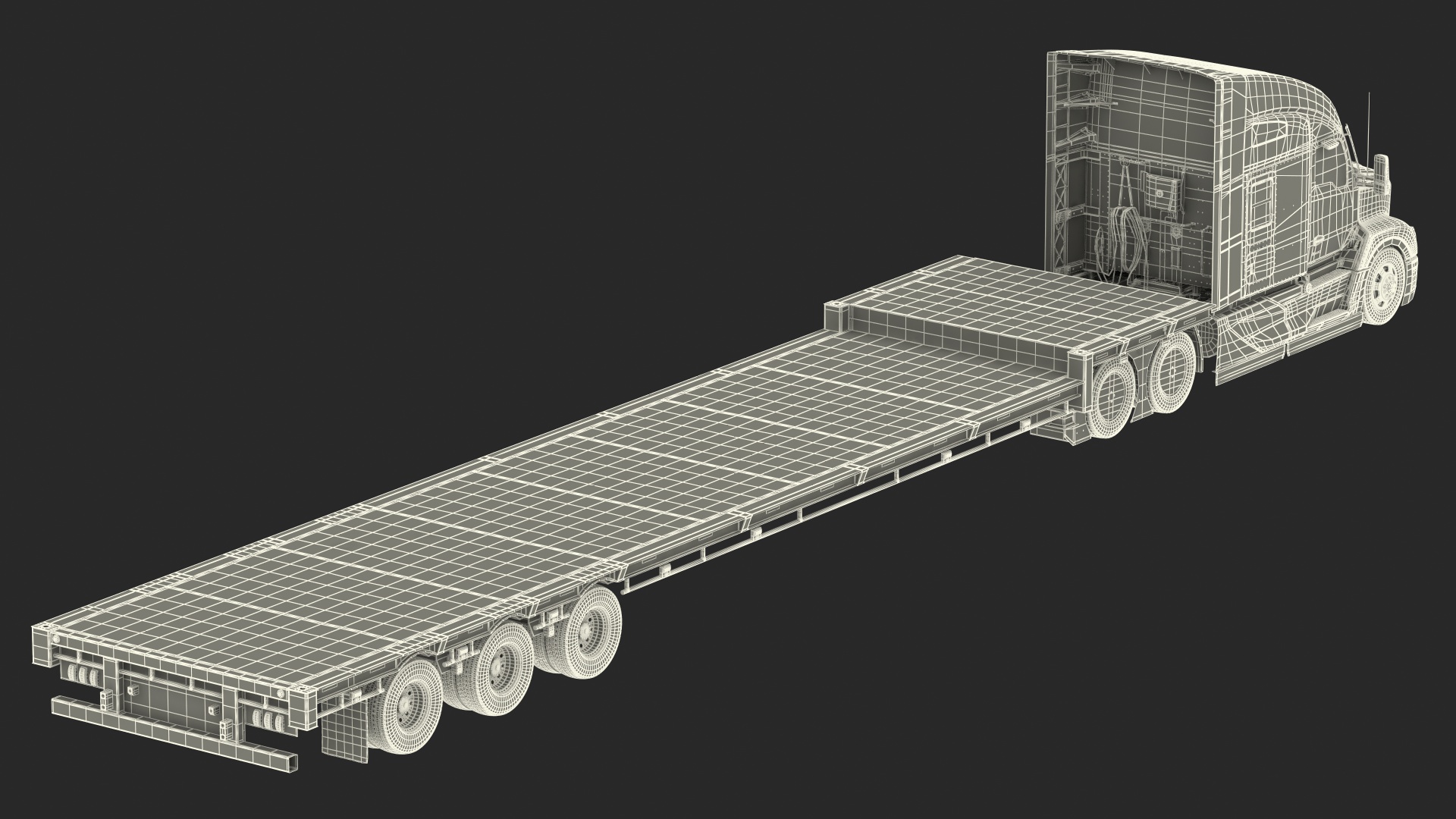 Kenworth Truck with Single Drop Tri Axle Extendable Trailer 3D model