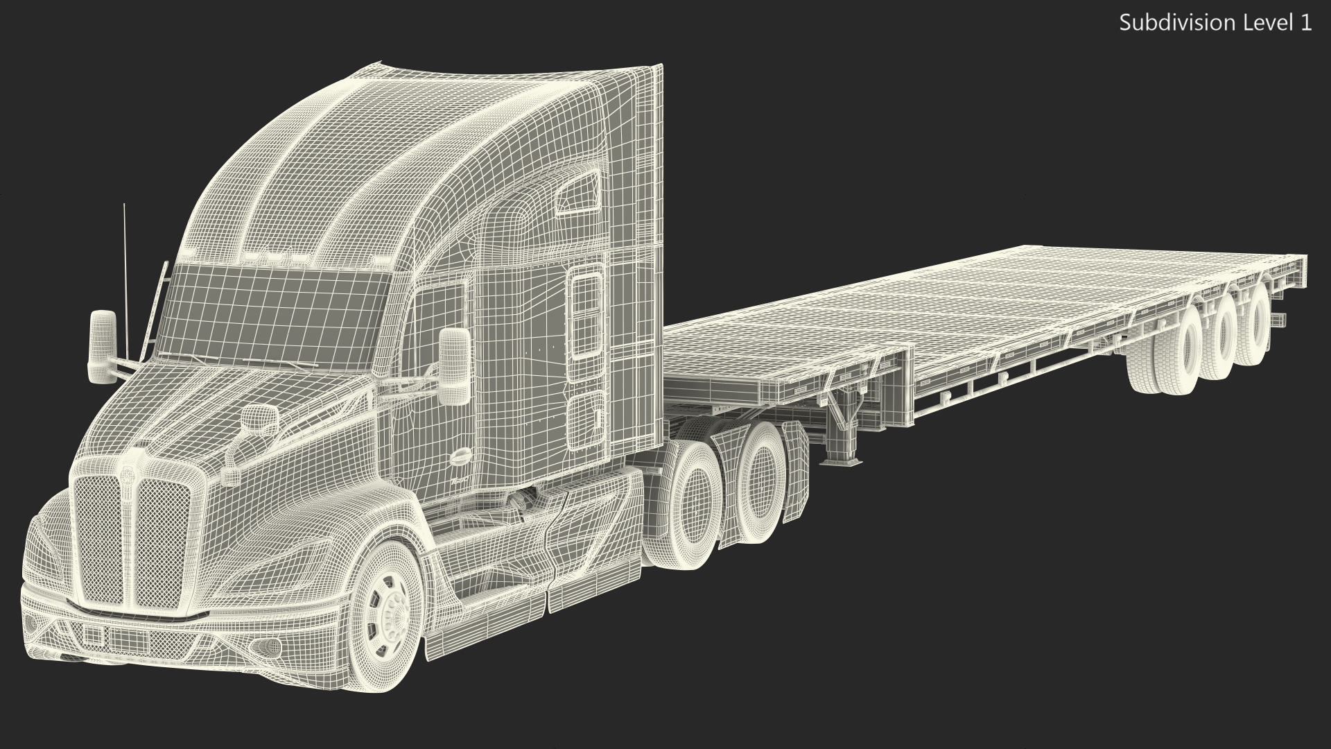 Kenworth Truck with Single Drop Tri Axle Extendable Trailer 3D model