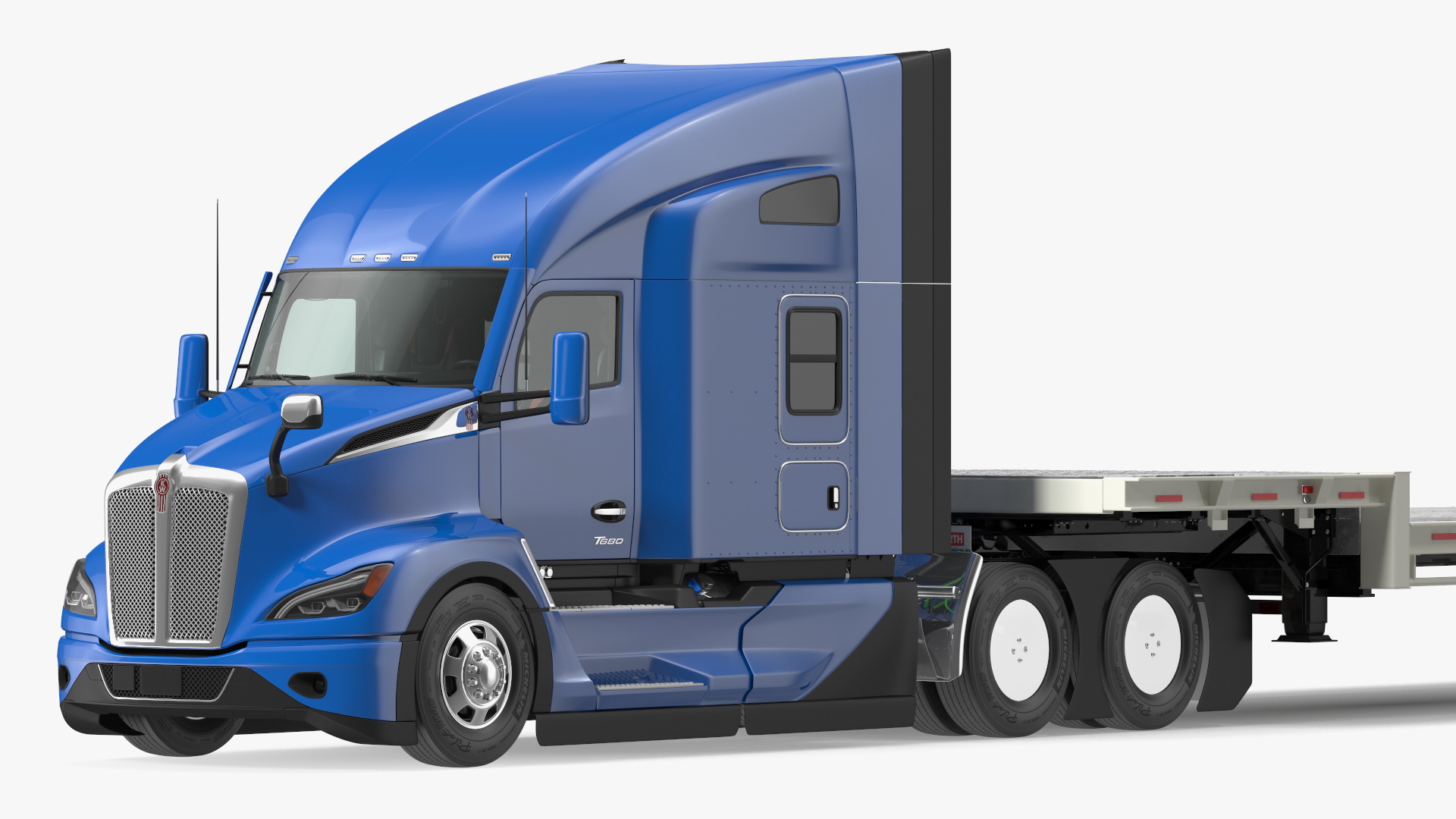 Kenworth Truck with Single Drop Tri Axle Extendable Trailer 3D model