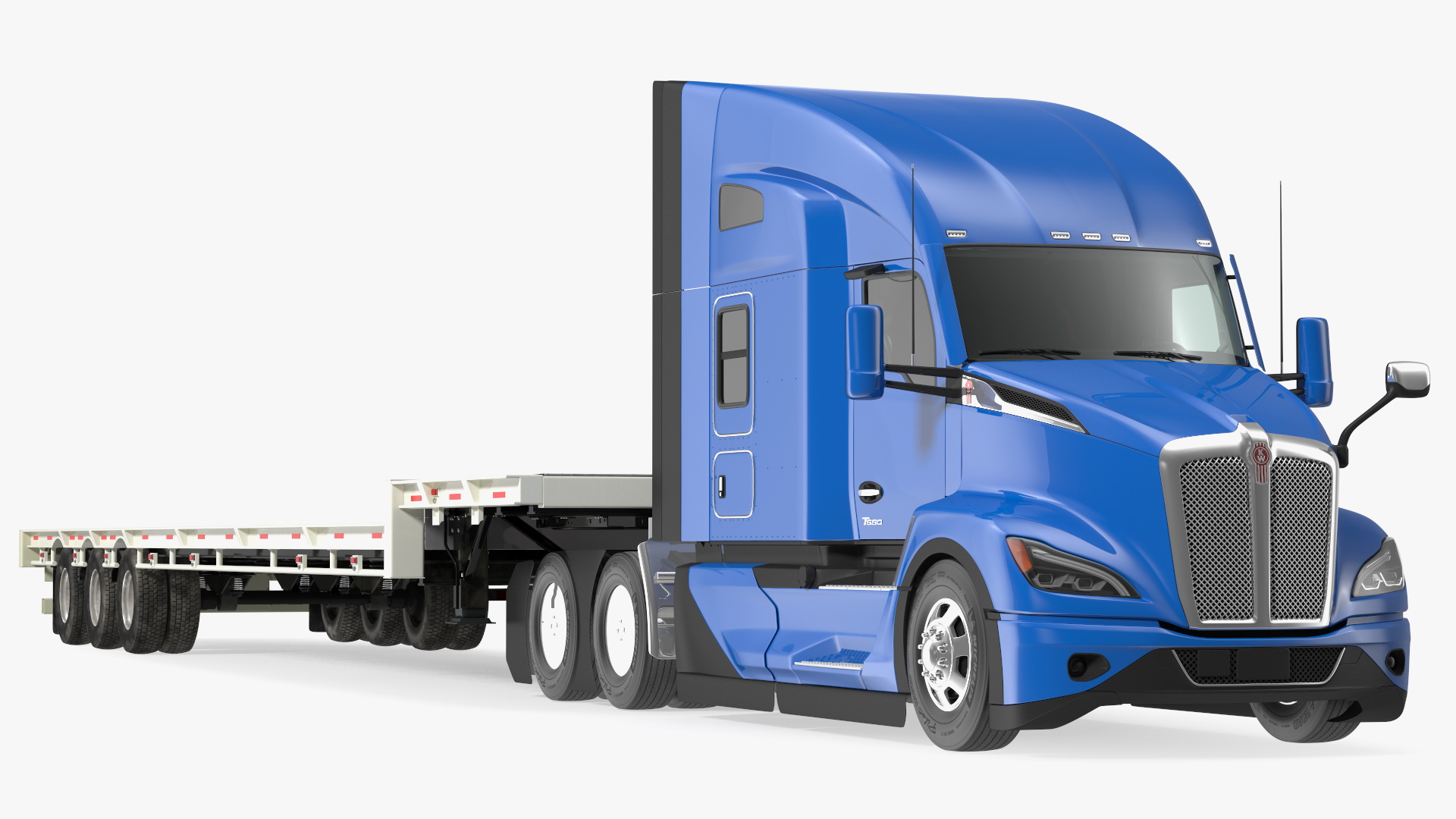 Kenworth Truck with Single Drop Tri Axle Extendable Trailer 3D model