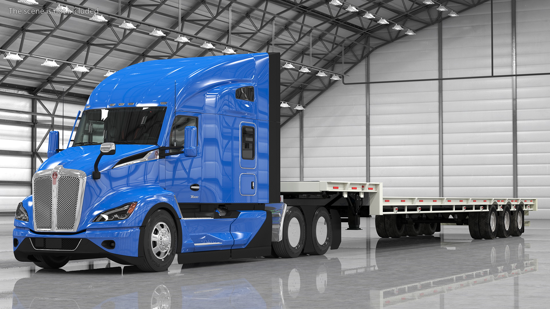 Kenworth Truck with Single Drop Tri Axle Extendable Trailer 3D model