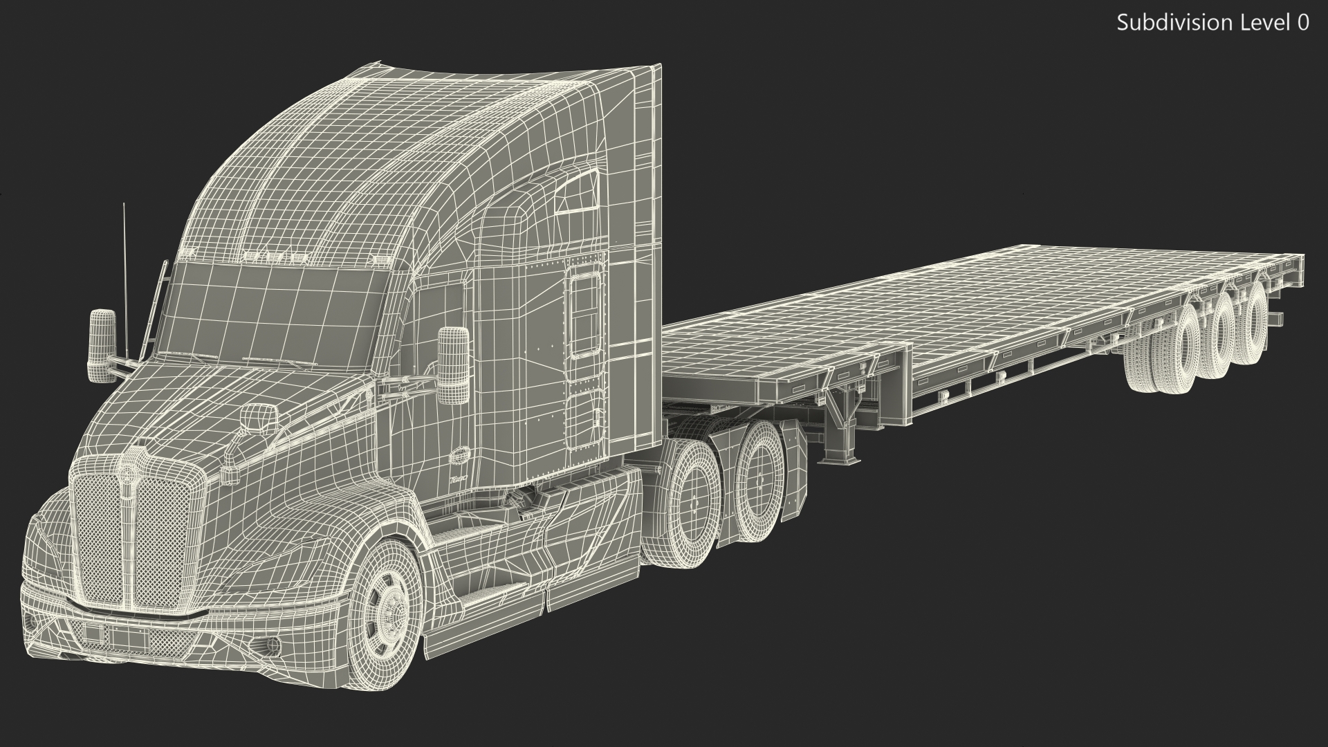 Kenworth Truck with Single Drop Tri Axle Extendable Trailer 3D model