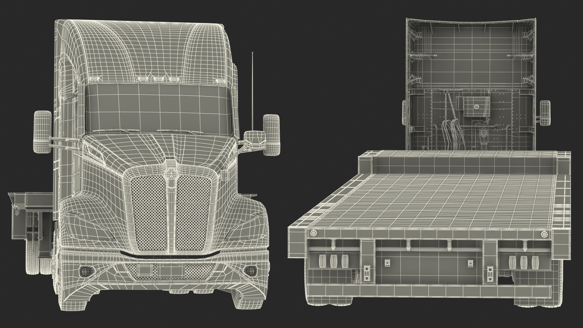 Kenworth Truck with Single Drop Tri Axle Extendable Trailer 3D model