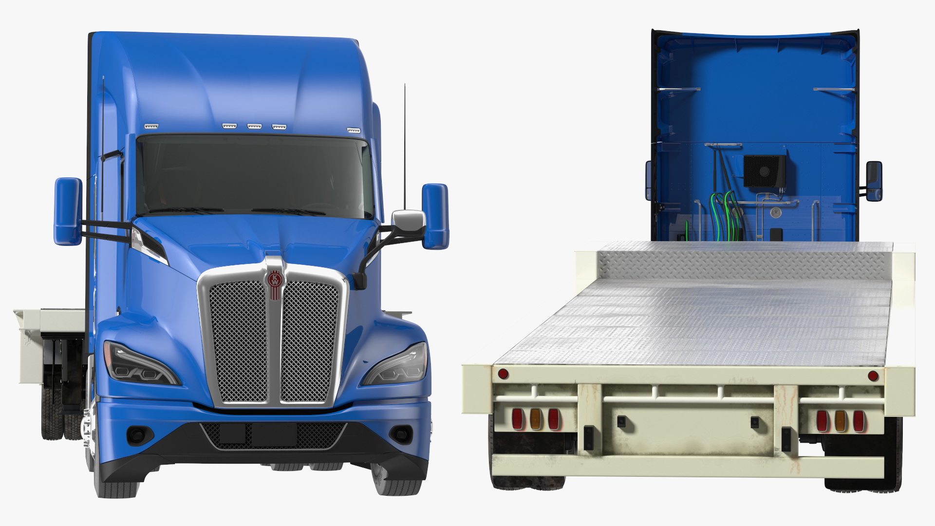 Kenworth Truck with Single Drop Tri Axle Extendable Trailer 3D model