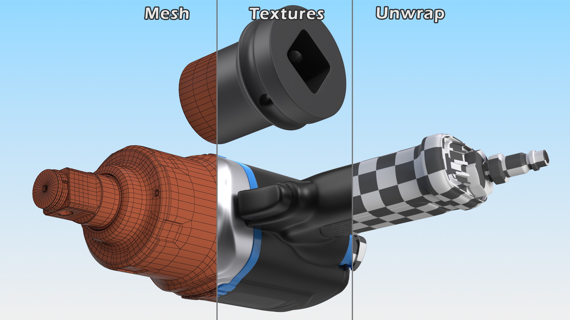 Air Impact Wrench with Wrench Head 3D model